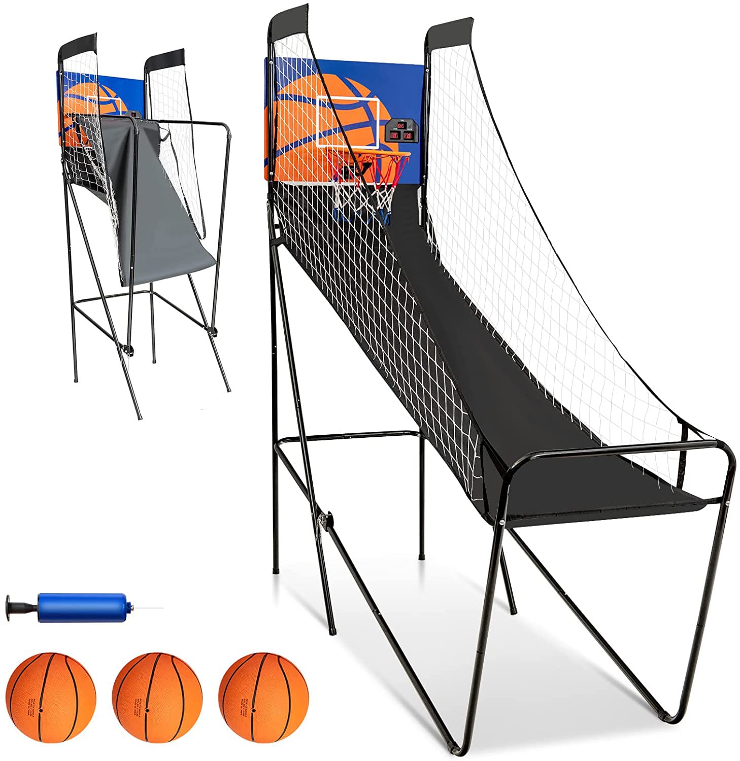 GYMAX Electronic Basketball Game with LED Scoreboard - Indoor Basketball Arcade Game for Kids & Adults, Includes 3 Basketballs & Air Pump, Foldable Design for Easy Storage - Perfect for Home Entertainment, Birthday Parties, and Office Break Rooms