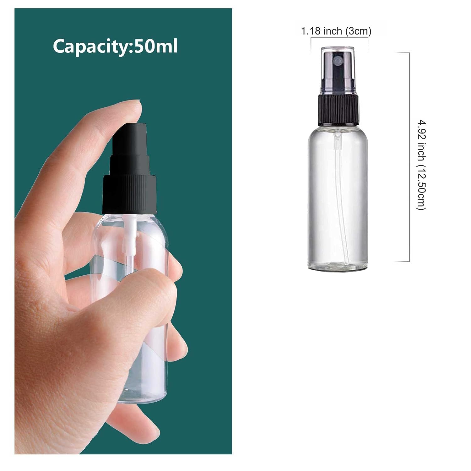 **Fine Mist Spray Bottles Set - 2 Pack 50ml & 2 Pack 100ml Clear Empty Refillable Plastic Travel Bottles for Hair, Skincare & Cleaning Solutions - Portable Mini Liquid Containers for Home, Salon & Travel**