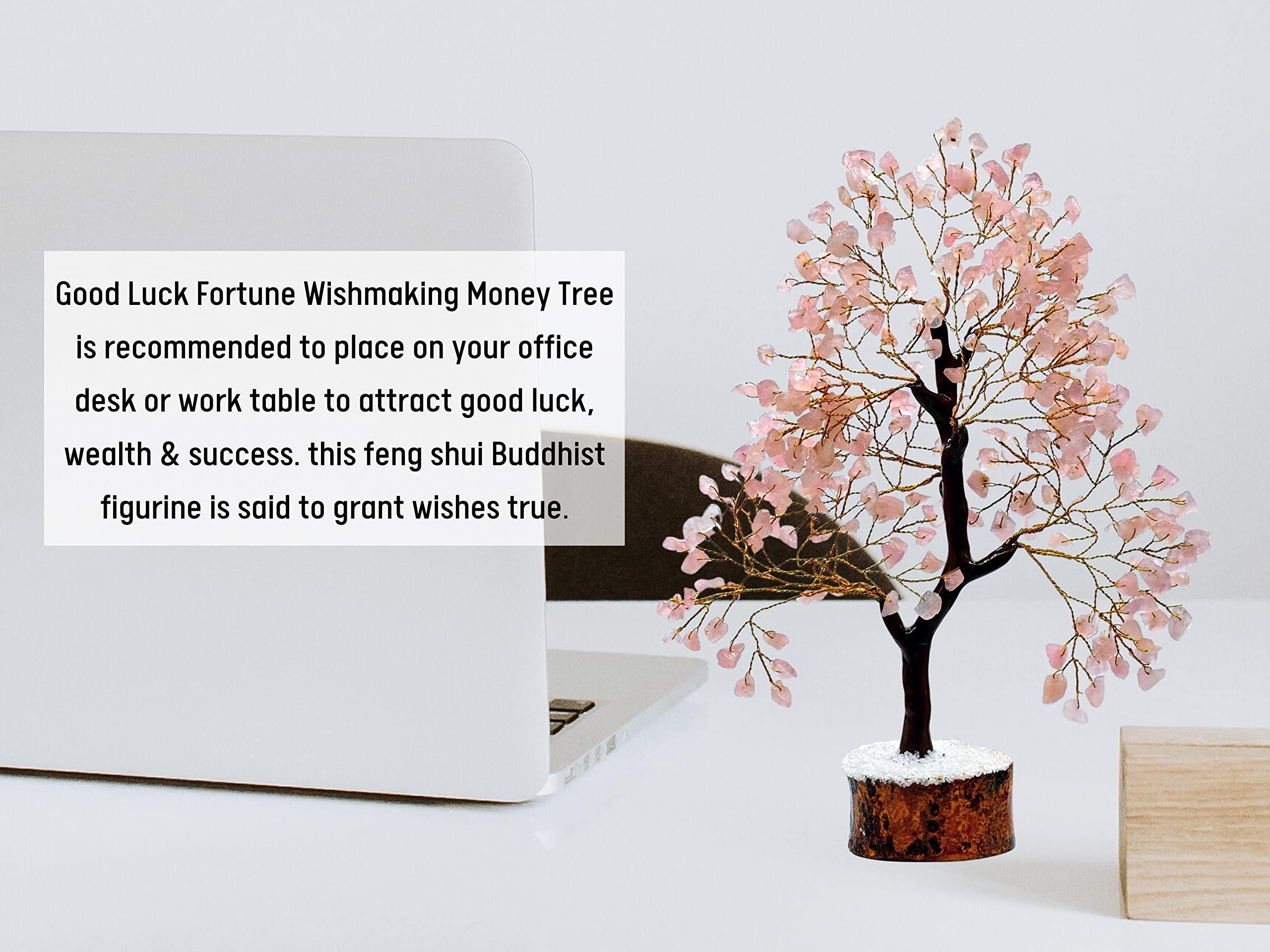 Rose Quartz Money Tree - Feng Shui Crystal for Positive Energy, Healing & Good Luck | Home Office Decor, Meditation Gift, Spiritual Healing Crystal (Gift Box Included)