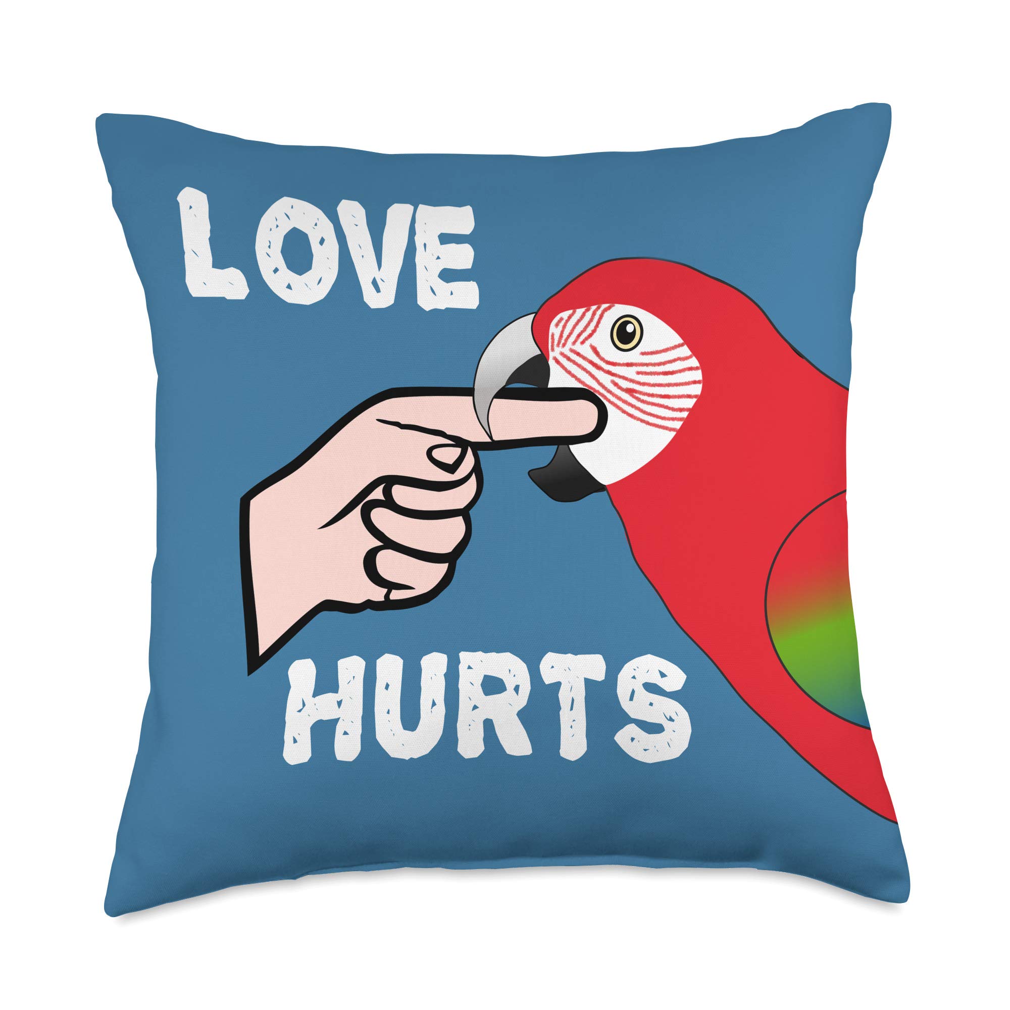 Greenwing Macaw Parrot Biting Finger Throw Pillow - 18x18 Inch Multicolor Cushion Cover for Home Decor, Living Room, Bedroom | Funny Bird Lover Gift Idea