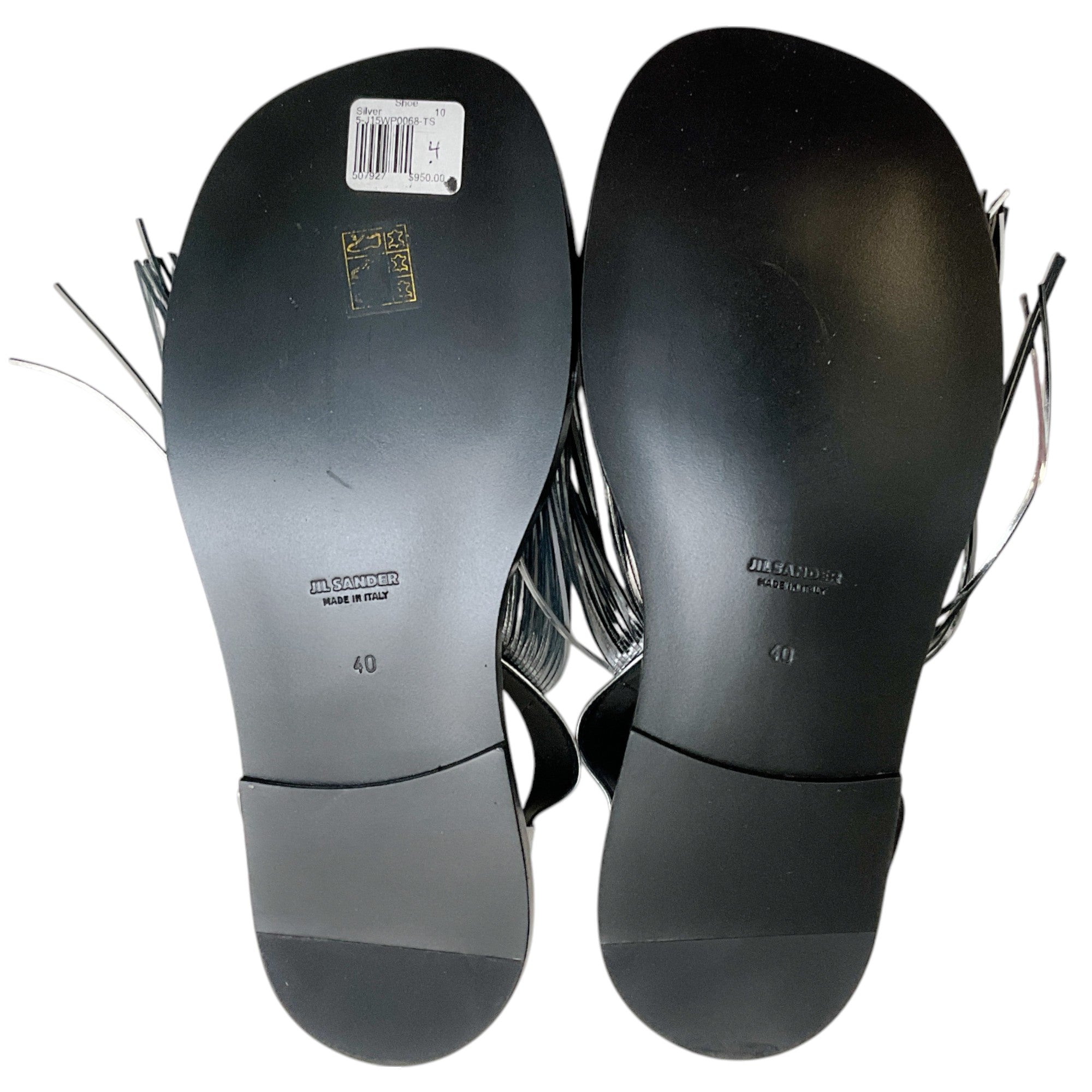 Jil Sander Women's Silver Leather Fringed Sandals - Stylish Summer Slide Sandals for Beach, Vacation & Casual Outings