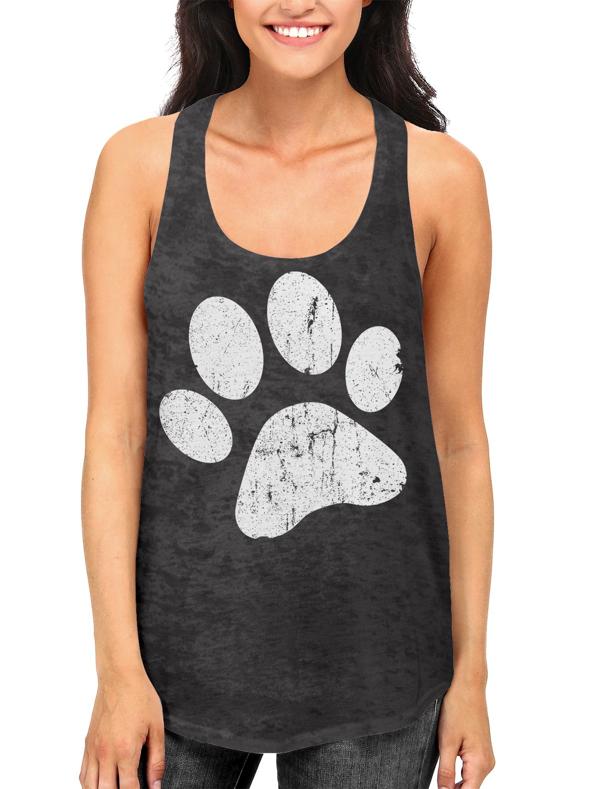 SpiritForged Women's Burnout Racerback Tank Top with Dog Paw Print - Soft & Comfortable Summer Casual Wear for Dog Lovers, Perfect for Outdoor Activities, Beach Days & Pet-Friendly Events