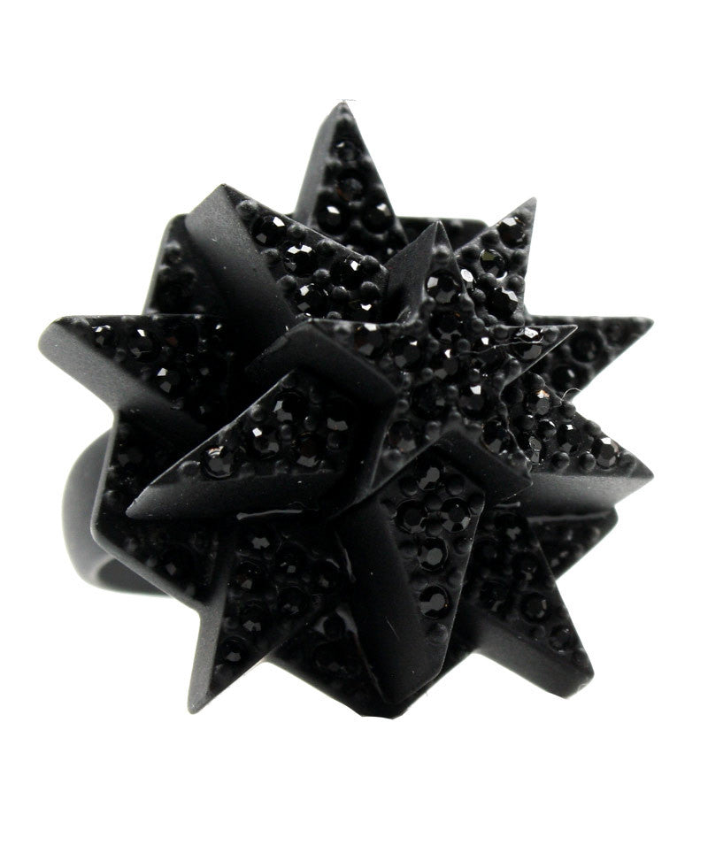 Matte Black Pentagram Pave Ring - Gothic Jewelry for Women, Men | Perfect for Occult Fashion, Witchy Aesthetic & Alternative Style