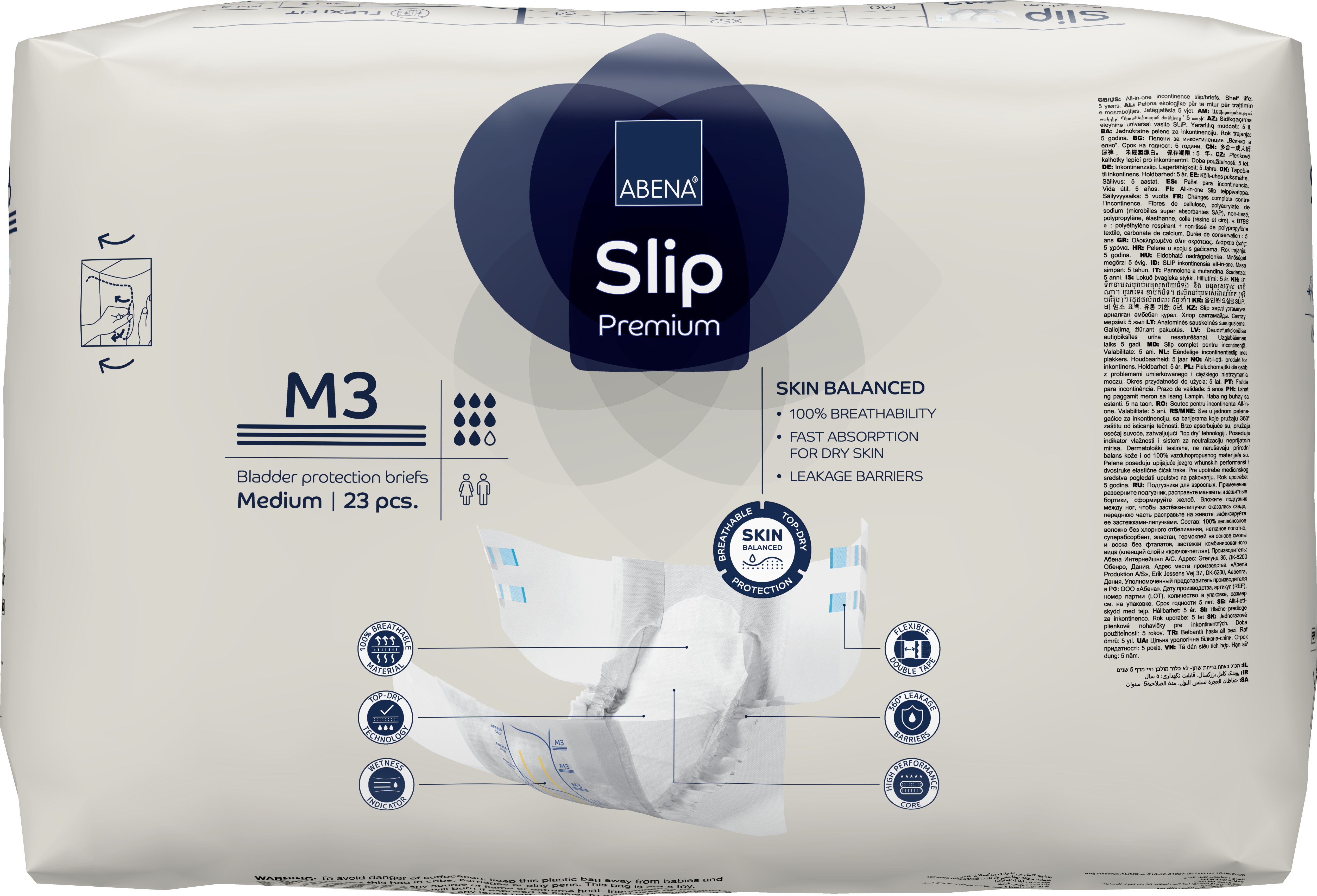 Abena Slip Premium Incontinence Briefs for Adults - Super Absorbent Diapers for Overnight Protection & Heavy Leakage - Ideal for Elderly Care, Post-Surgery & Bedridden Patients