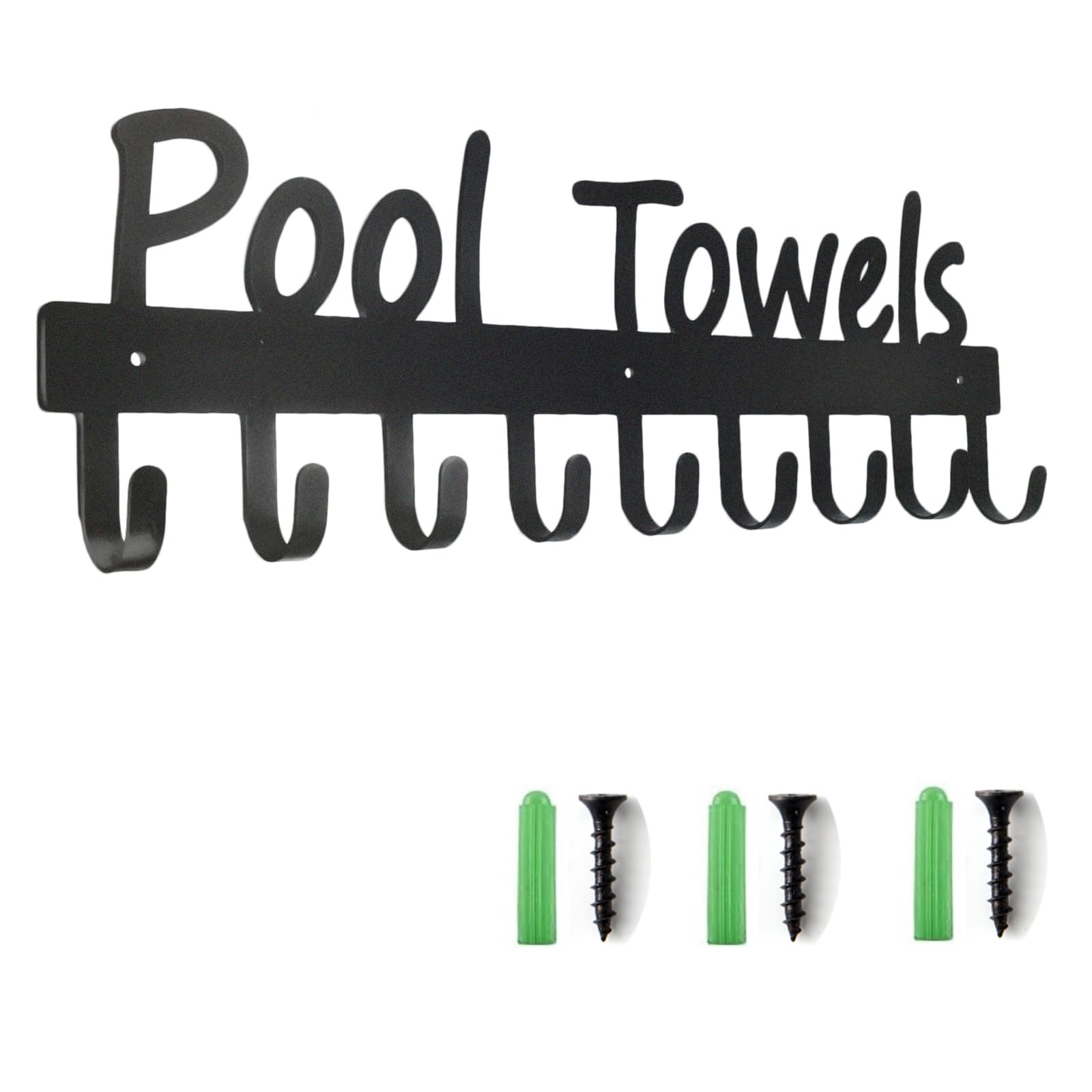 Black Outdoor Pool Towel Rack with 9 Hooks - Heavy Duty Towel Hanger for Swimsuits, Bathrobes & Clothes - Perfect for Poolside, Beach House & Bathroom Organization