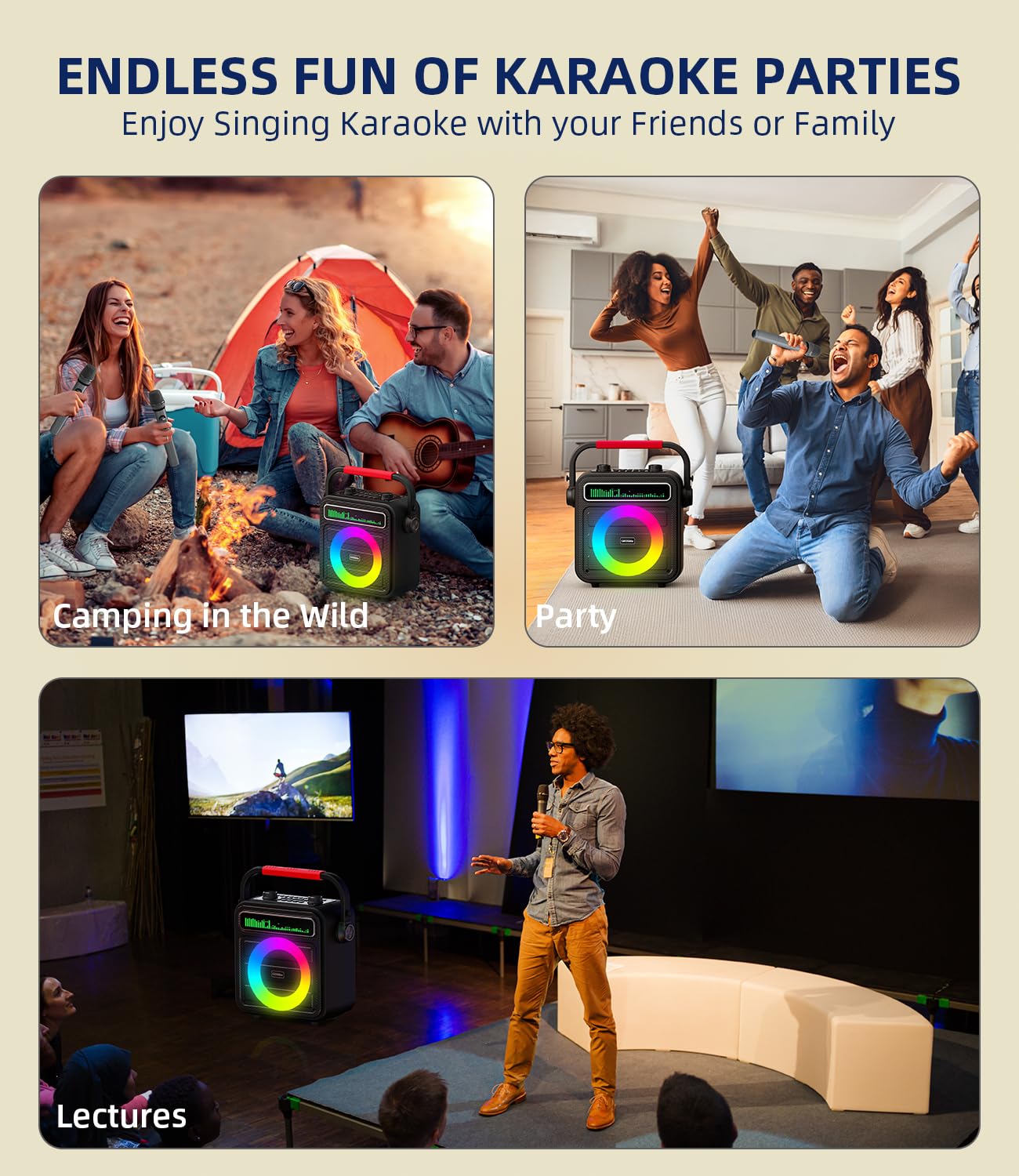 Portable Bluetooth Karaoke Machine with 2 Wireless Microphones - PA Speaker System with LED Lights for Adults & Kids, Supports REC/TWS/FM/AUX/USB/TF Card - Perfect for Home Parties, Birthday Gifts & Outdoor Gatherings