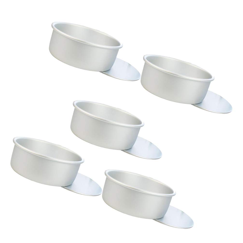 5-Piece Aluminum Alloy Cake Molds Set - Round Mini Baking Pans & Removable Pie Pans for Cupcakes, Tarts, and Desserts - Perfect for Home Baking, Parties, and Holiday Treats