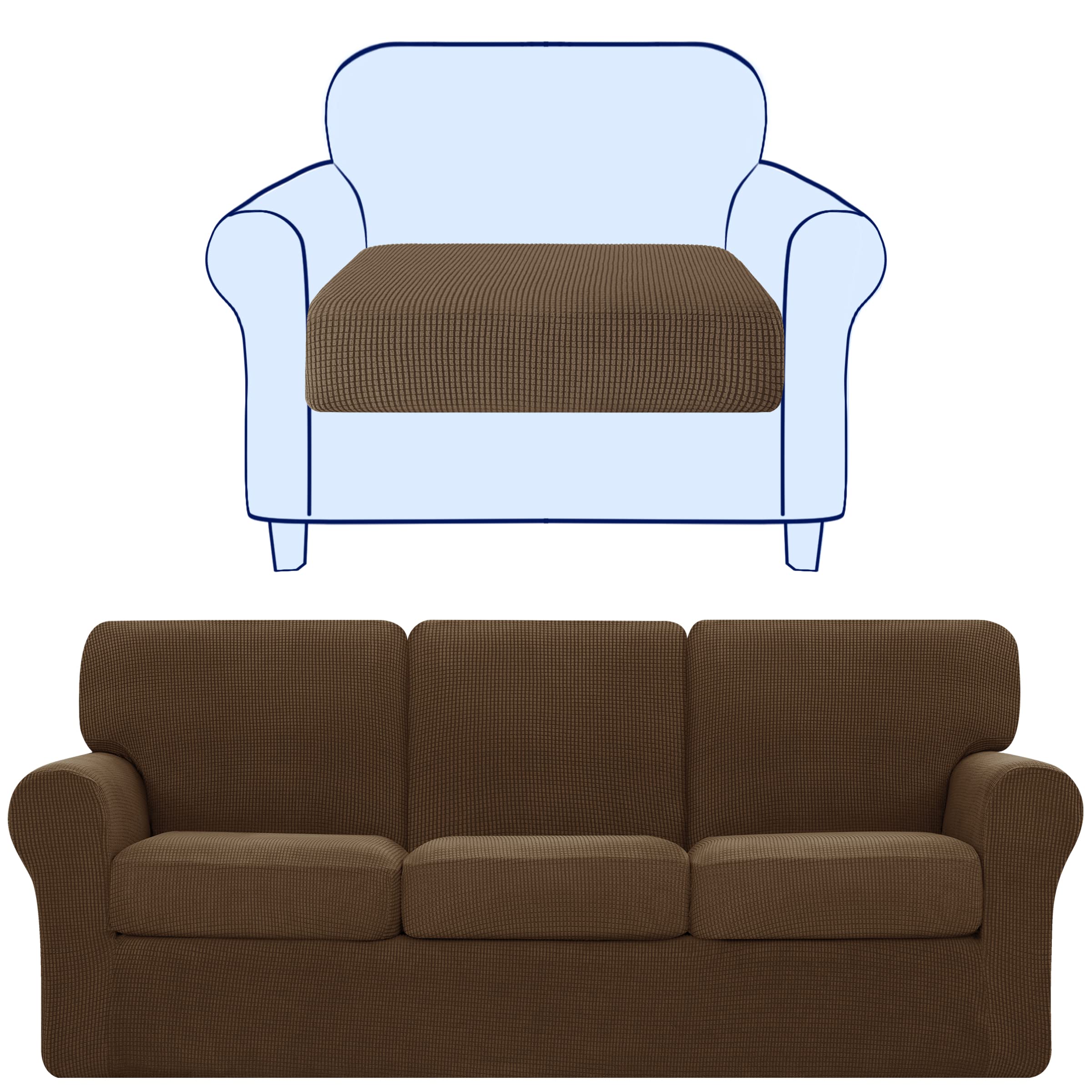 SUBRTEX 7-Piece Stretch Sofa Slipcover Set with Separate Backrest & Cushion Covers - Soft Couch Cover for Living Room, Sectional, Loveseat (Coffee Brown) | Easy Fit, Washable Fabric for Home Decor & Protection