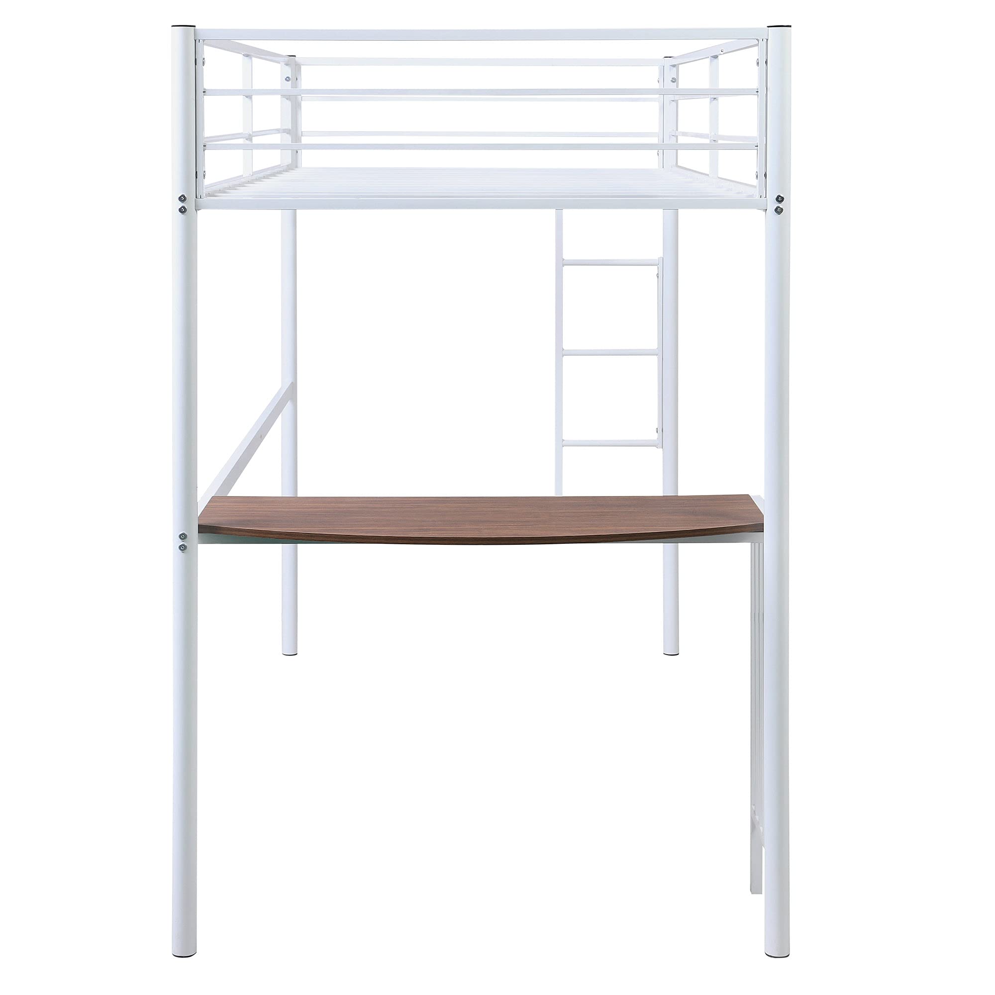**Metal Loft Bed Frame with Ladder, Guardrails, Desk & Bookcase - Twin Size Space-Saving Bunk Bed for Teens, Kids, Boys & Girls (White) - Perfect for Small Bedrooms, Dorms & Studio Apartments**
