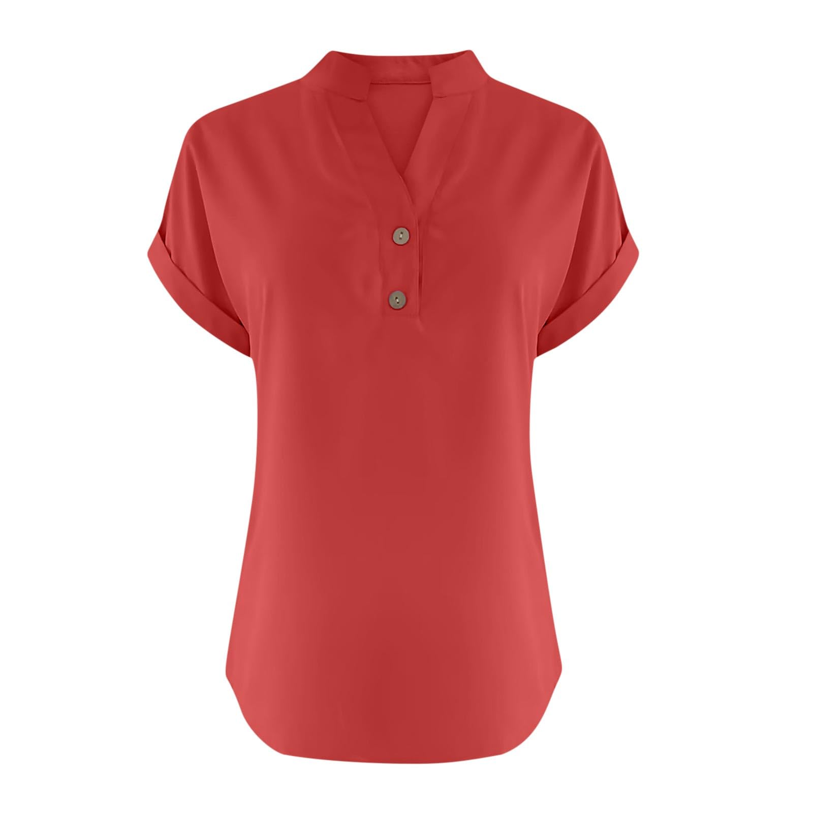 Women's Workout Tops - Fashion Solid Button V-Neck Loose T-Shirt Blouse for Gym, Yoga & Casual Wear | Breathable Comfort Shirt for Women