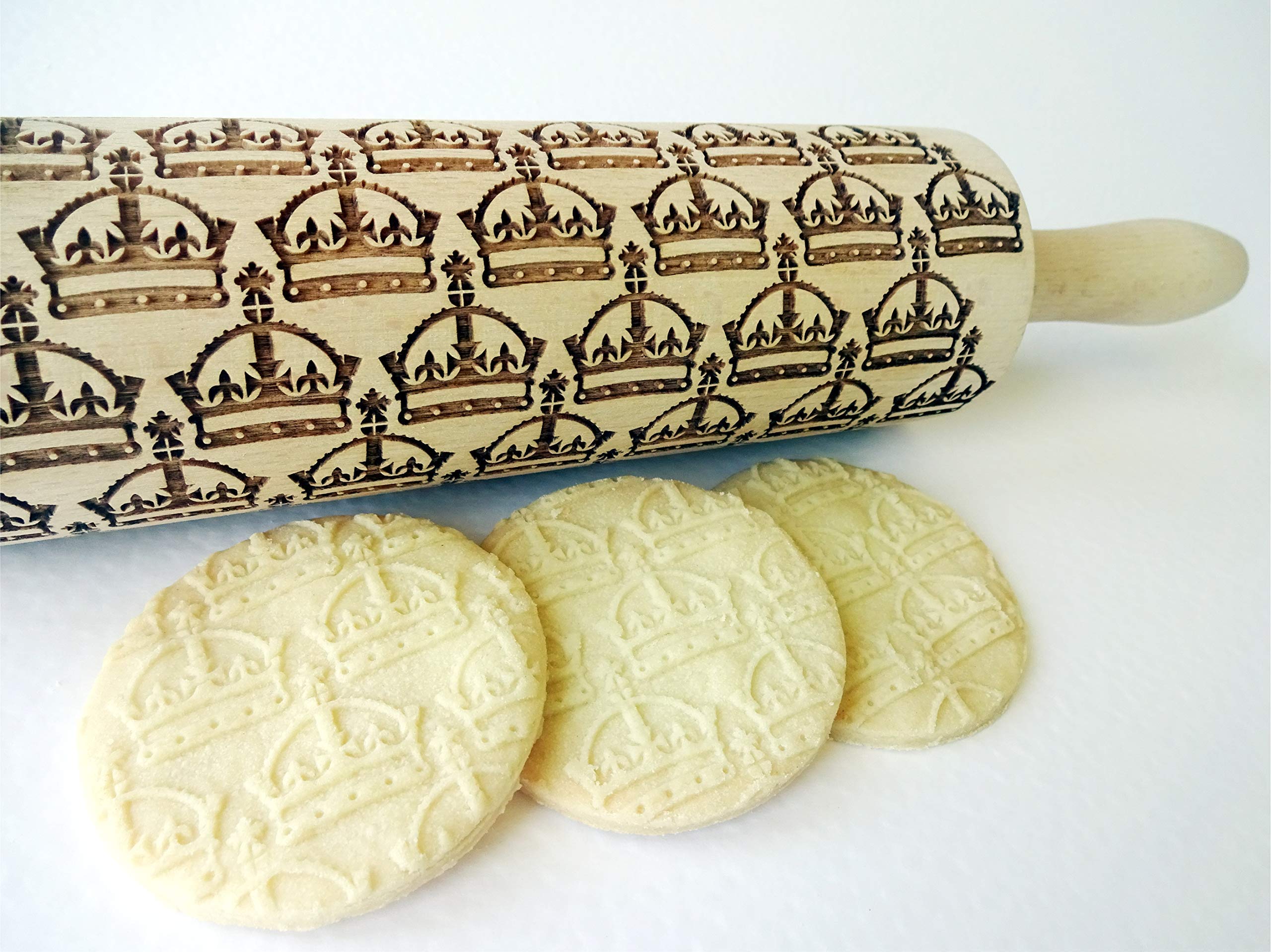 Laser Engraved Crown Embossing Rolling Pin - Premium Cookie Dough Decorating Tool for Baking, DIY Crafts - Perfect Gift for Bakers, Friends & Mom - Ideal for Christmas Cookies, Wedding Favors & Home Baking