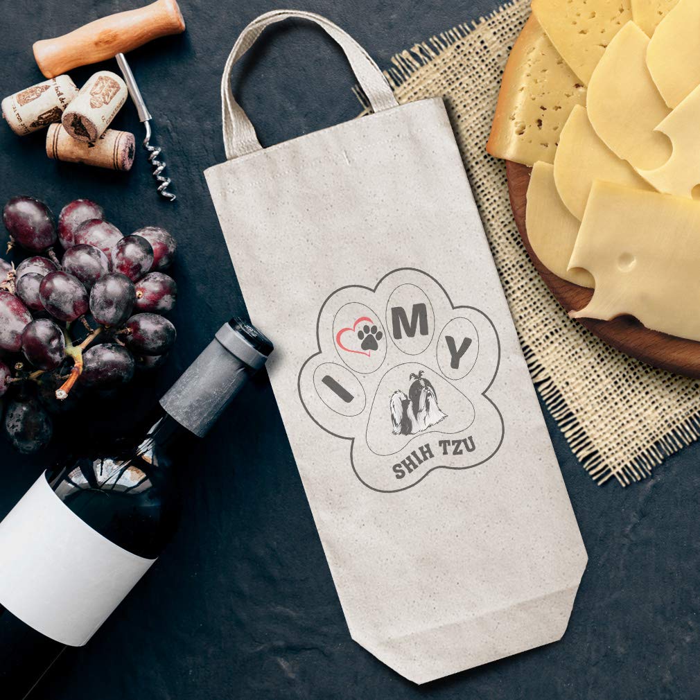 Custom Cotton Wine Gift Bag with Paw & Shih Tzu Dog Design - Natural Canvas Tote for Housewarming, Parties & Pet Lovers - Perfect for Gifts, Celebrations & Dog-Themed Events