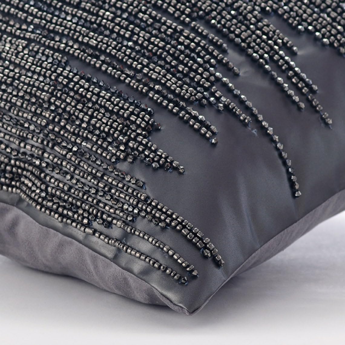 HomeCentric 24x24 Inch Metallic Beaded Grey Faux Leather Pillow Cover with Zipper - Club Lounge Theme Decorative Throw Pillow Case for Sofa, Bed, Living Room & Home Decor