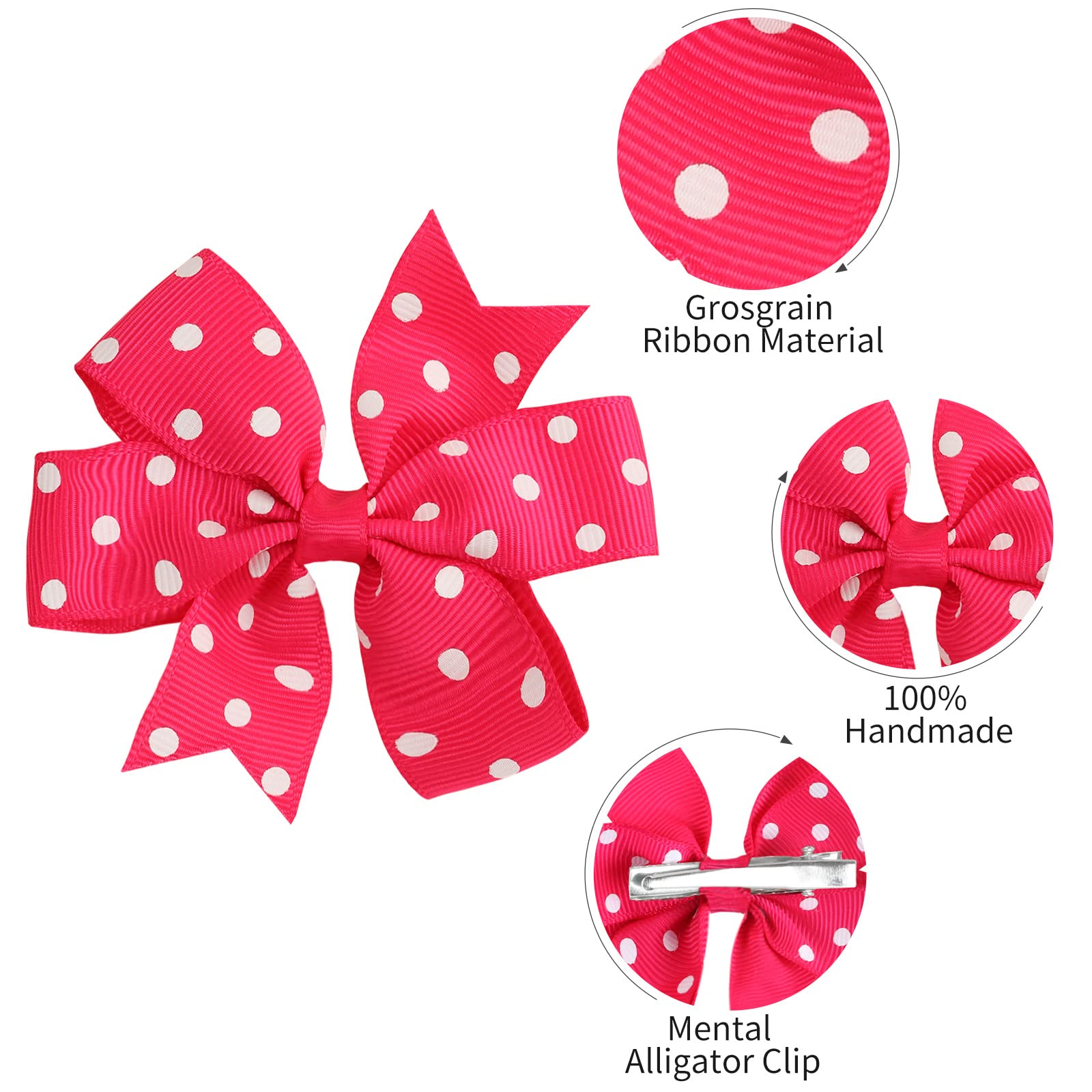 Oaoleer 40PCS 3 Inch Baby Girl Hair Bows - Polka Dot Grosgrain Ribbon Hair Clips & Barrettes for Toddlers | Perfect for Back to School, Birthday Parties & Daily Hair Accessories