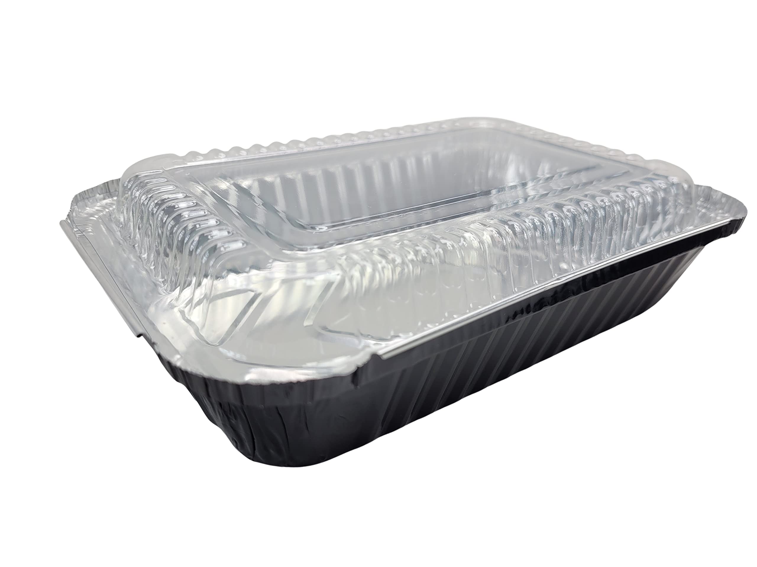 KitchenDance 1.5 LB Aluminum Foil Pans with Plastic Lids - Shallow Oblong Disposable Baking Pans for Cooking, Freezing & Food Storage - Perfect for Restaurants, Catering & Home Kitchens - Ideal for Meal Prep, Party Serving & Leftovers - 6417P