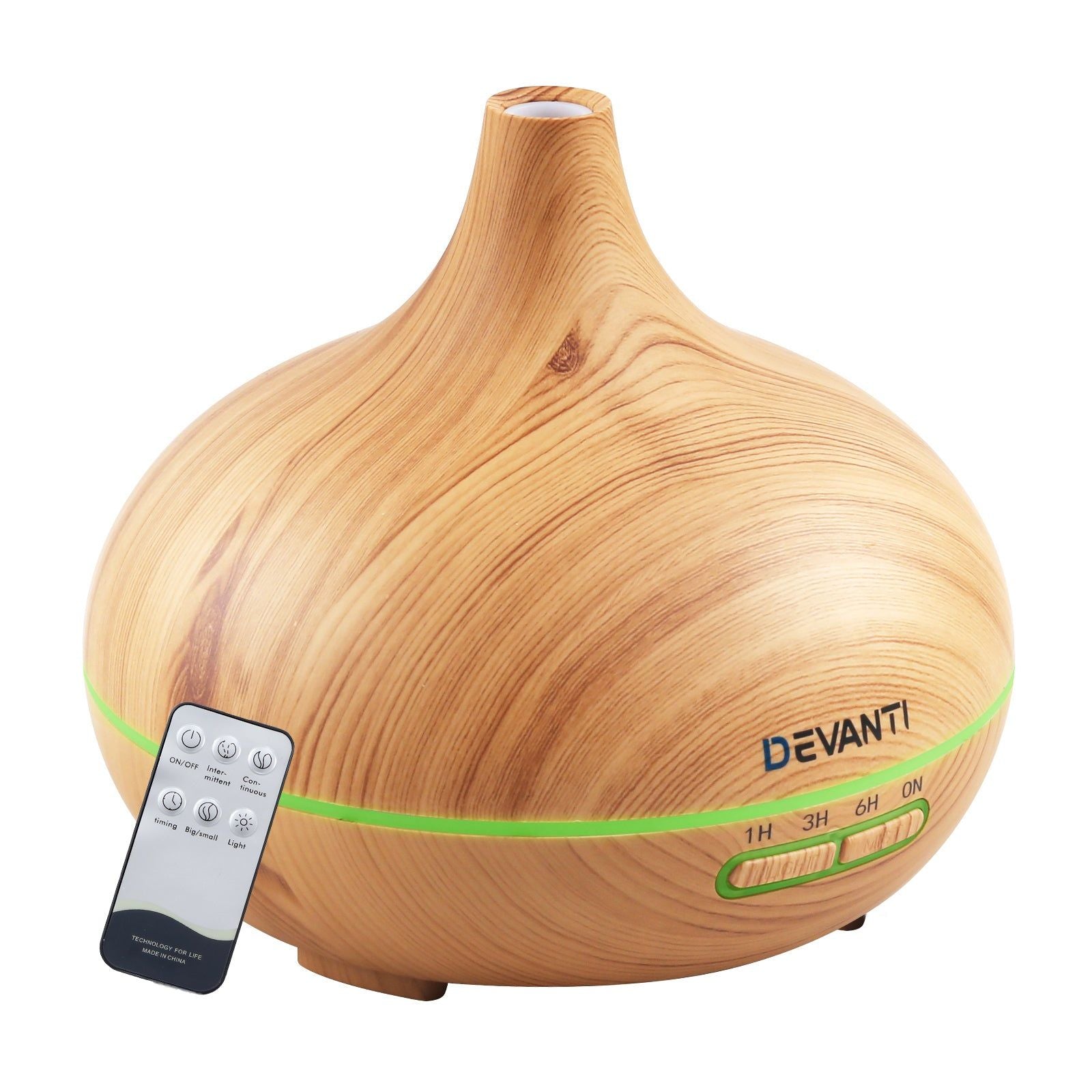 Devanti 300ml 4-in-1 Ultrasonic Aroma Diffuser with LED Light - Natural Wood Grain Finish | Perfect for Home, Office, Yoga & Spa Relaxation