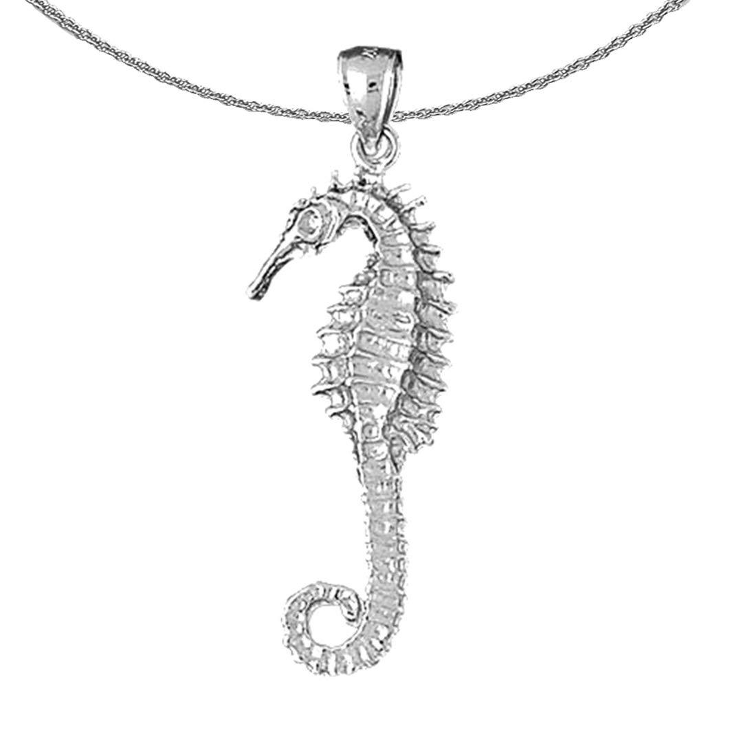 14K White Gold Seahorse Pendant Necklace - 18