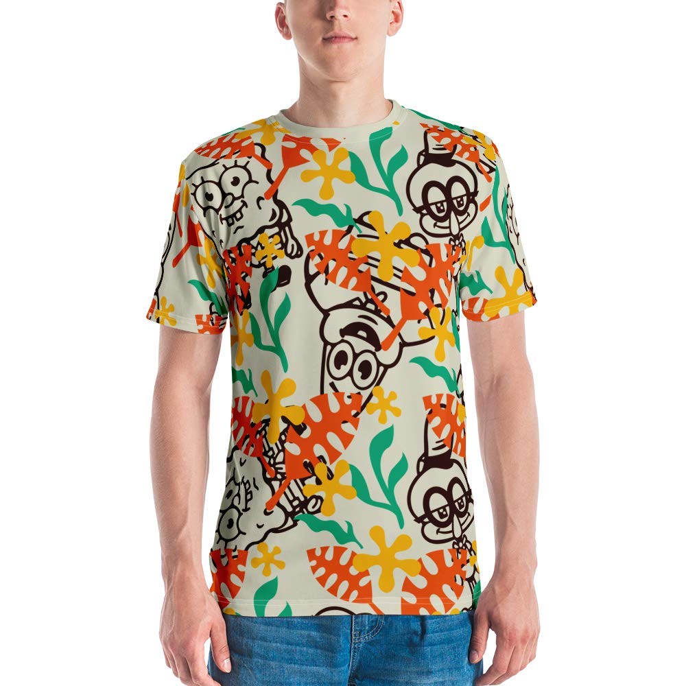 SpongeBob SquarePants Camp Coral Floral Print Unisex Short Sleeve T-Shirt - Soft Cotton Tee for Kids & Adults, Perfect for Summer Outfits, Beach Trips, and Casual Wear