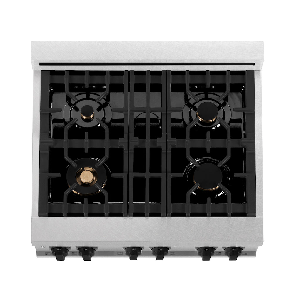 ZLINE Autograph Edition 30-inch 4.0 cu. ft. Dual Fuel Range - 4 Burner Gas Cooktop & Electric Convection Oven - Satin Stainless Steel with White Matte Door & Black Accents (RASZ WM 30 MB) - Perfect for Modern Kitchens & Professional Home Chefs