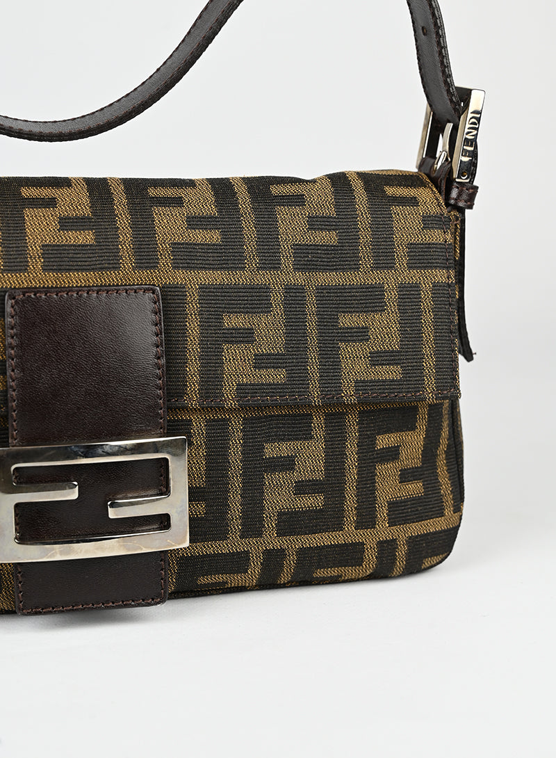 Fendi Baguette FF Monogram Fabric Shoulder Bag - Luxury Designer Handbag for Women | Perfect for Everyday Use, Parties & Office