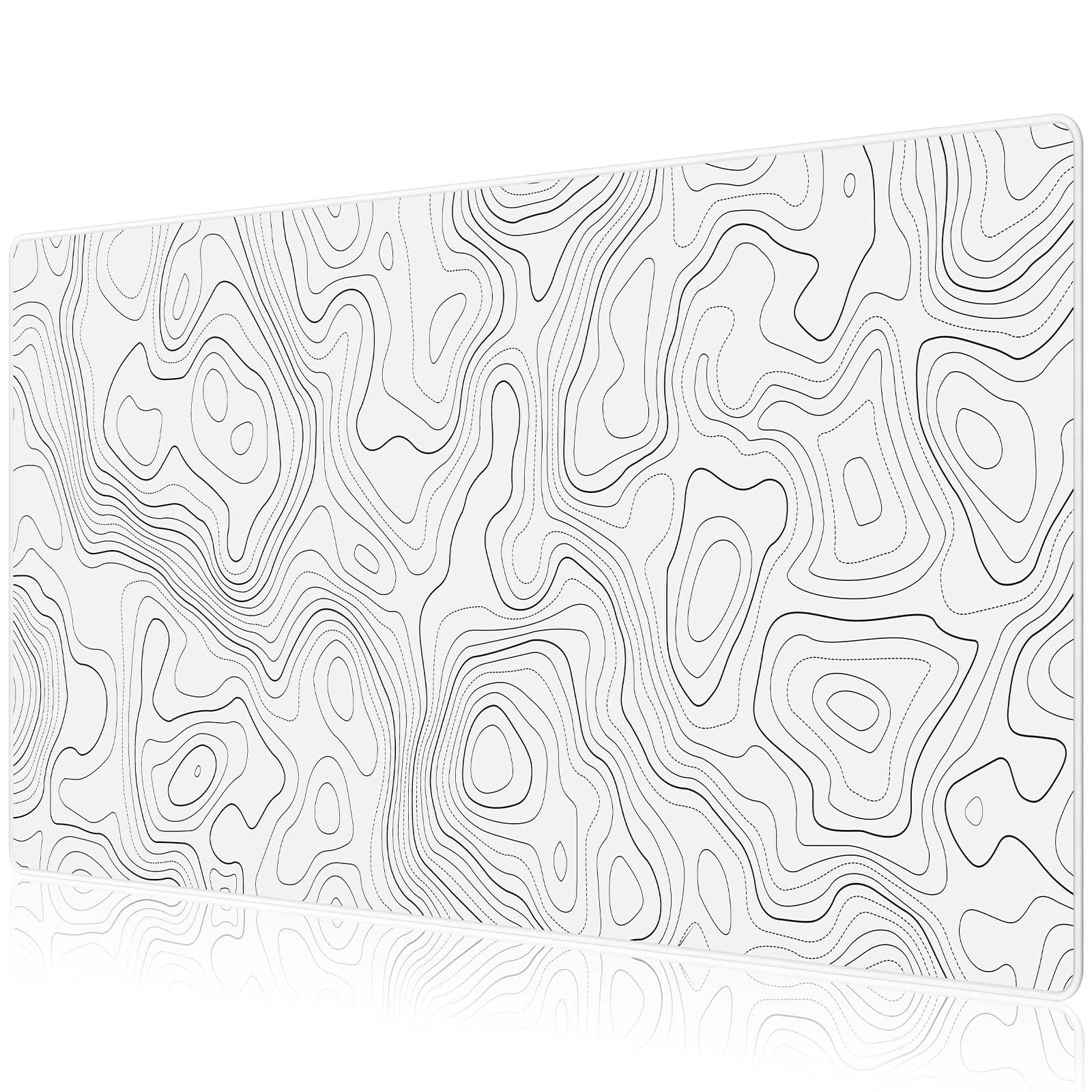 JIALONG XXL White Topographic Gaming Mouse Pad - Extra Large Mouse Mat for Keyboard & Mouse, Non-Slip Desk Pad for PC, Laptop, Office & Gaming Setup | Perfect for Esports, Work & Home Office Use