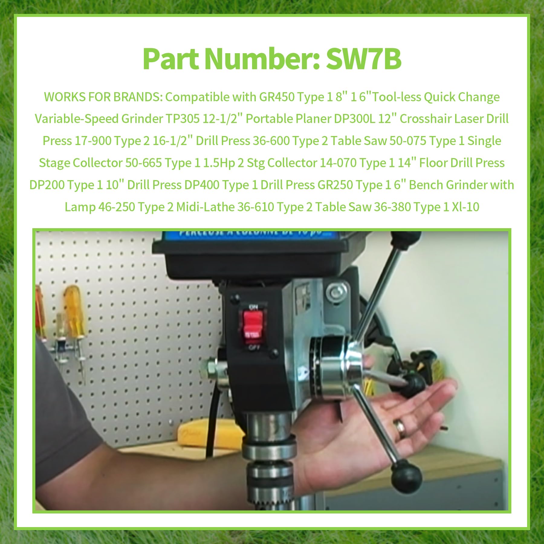 HAKATOP SW7B 2-Prong On/Off Toggle Switch Replacement for Delta & Ryobi Power Tools - Compatible with Table Saws, Drill Presses, Models 489105-00 & 46023 - Durable Aftermarket Power Switch for Workshop & DIY Projects