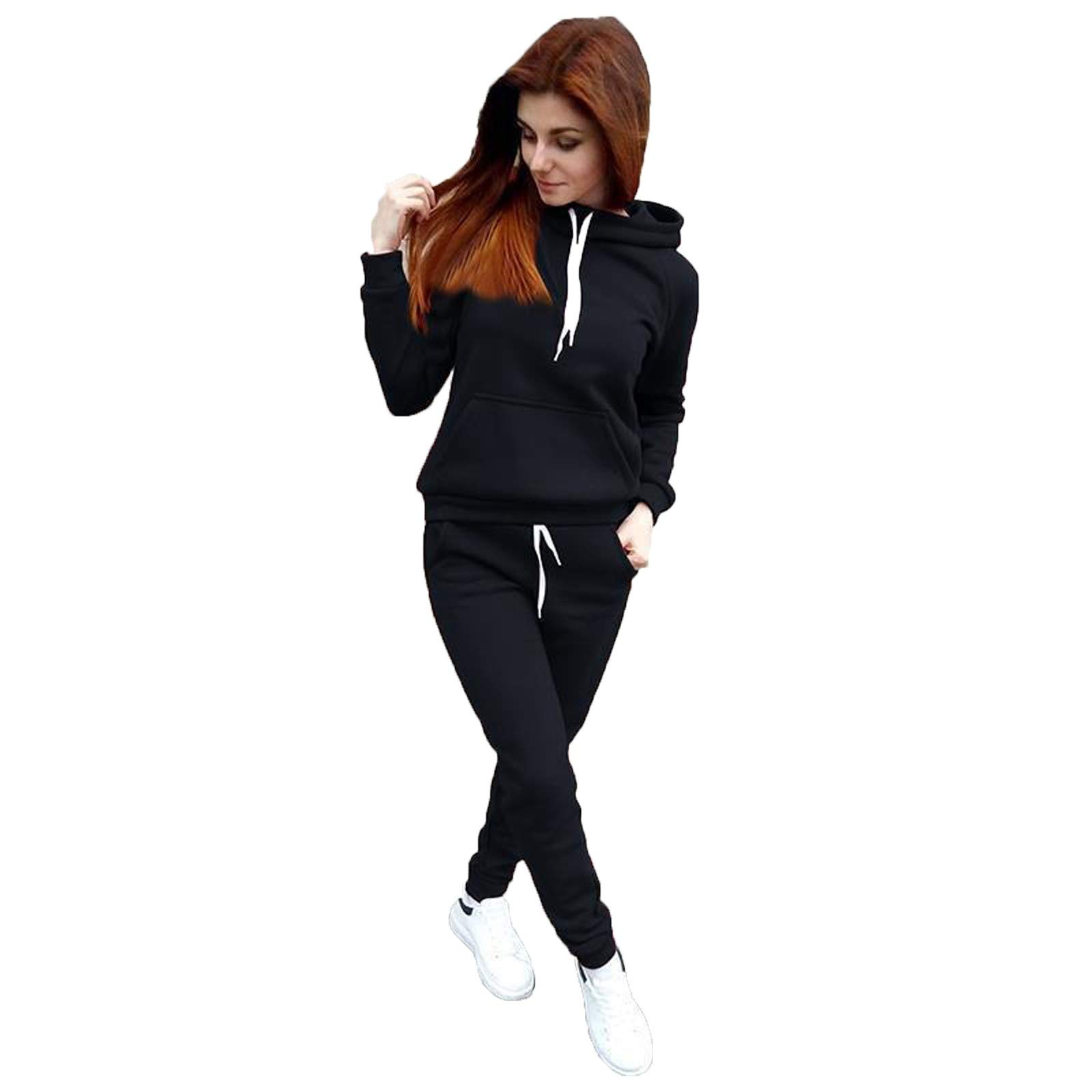 Women's Sport Suit Set - Black Solid Color Lounge Wear with Zipper Tops & Pants | Comfortable Tuxedo Style Outfit for Workout, Yoga, and Casual Wear