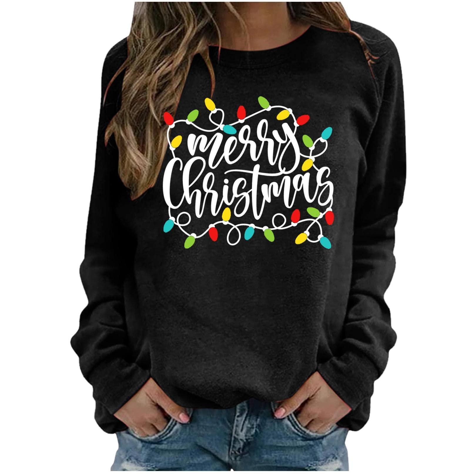 Trendy Christmas Long Sleeve Shirts for Women - Cute Printed Fall Sweaters & Comfy Crewneck Sweatshirts for Workout, Holiday Parties & Casual Wear