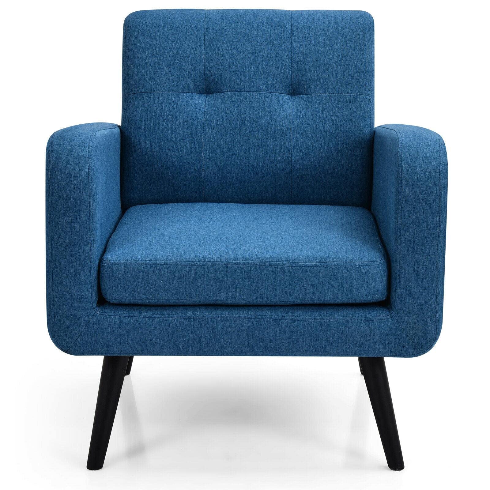 Blue Mikalo Single Sofa with Wood Legs - Convertible Sofa Bed for Living Room, Fold-Out Couch with Modern Design | Perfect for Small Spaces, Guest Rooms & Apartments