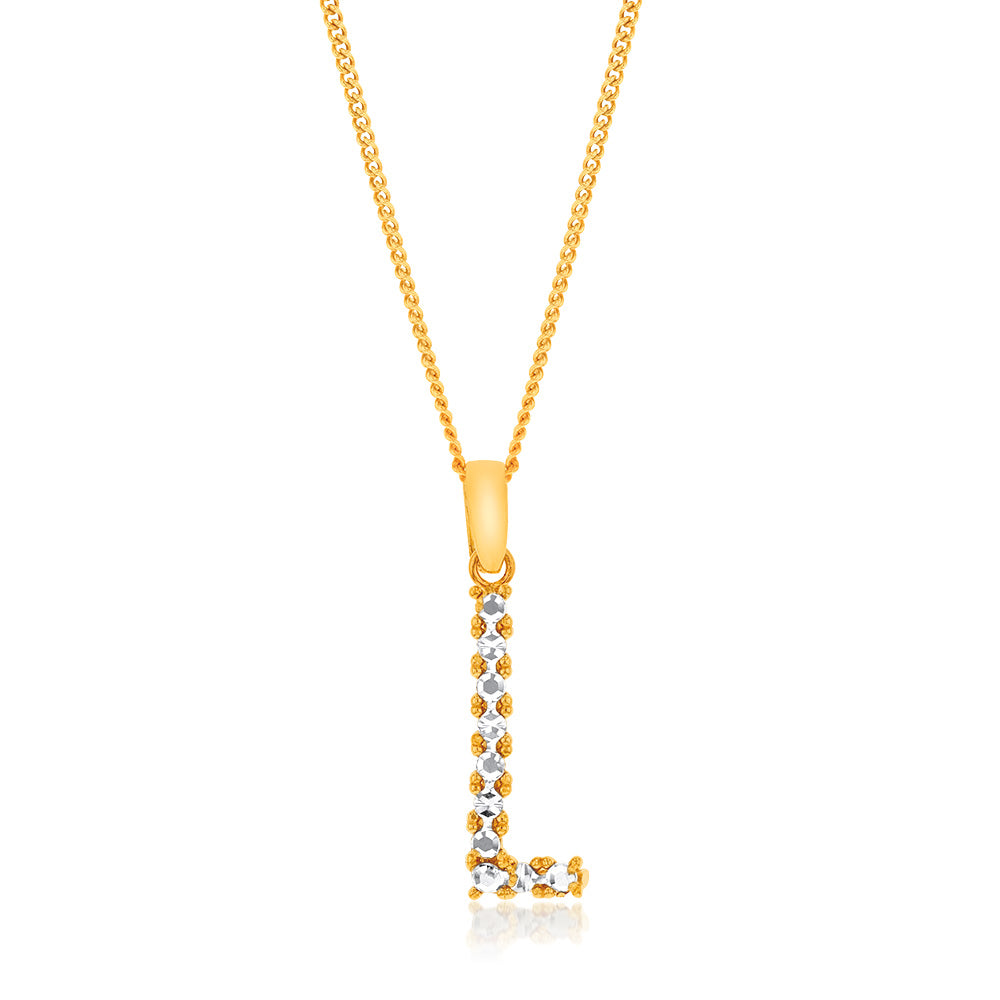 9ct Yellow and White Gold Two-Tone Diamond-Cut Initial 