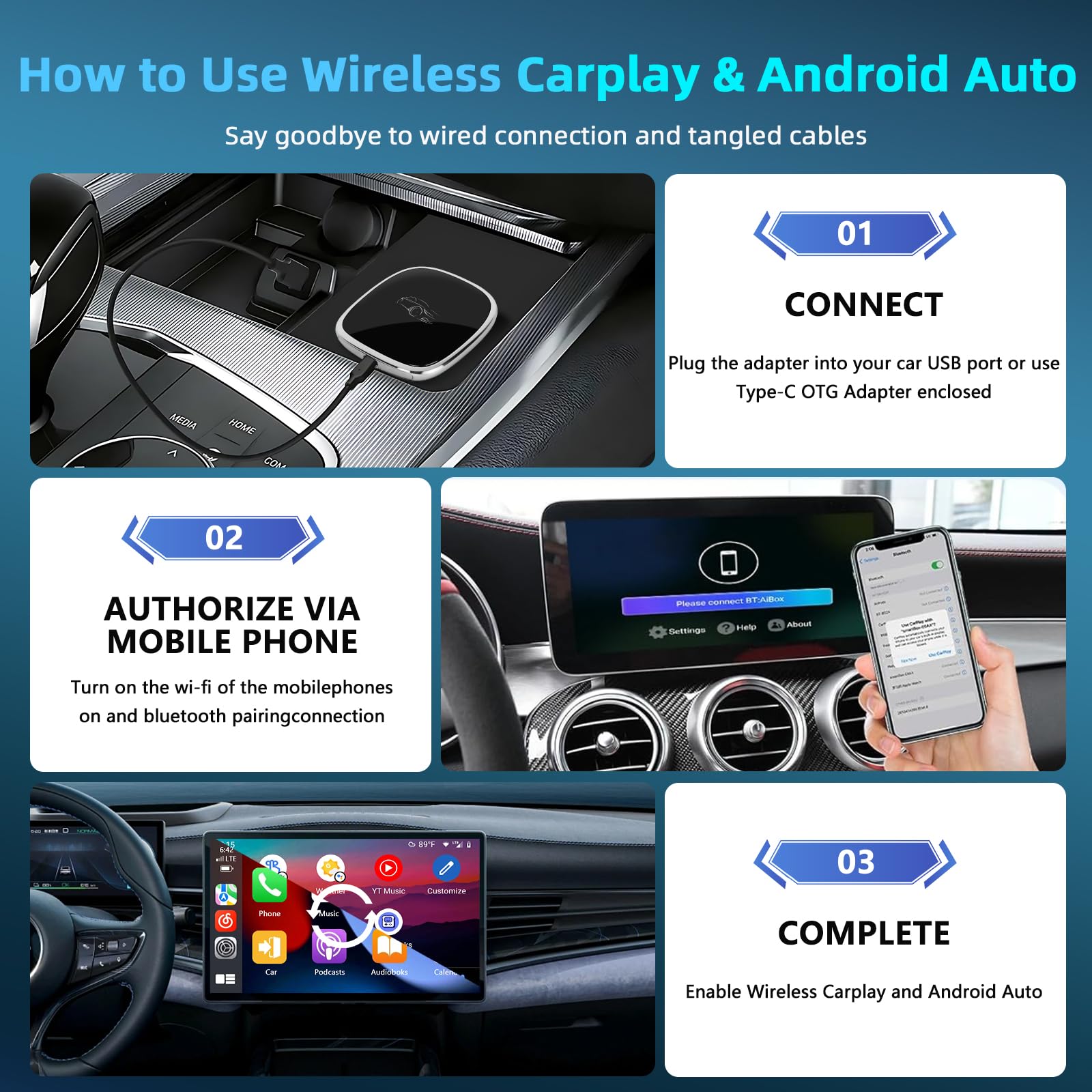 Podofo 4+64GB 8-Core Android 13 CarPlay AI Box - Wireless Apple CarPlay & Android Auto Adapter with Bluetooth, Plug & Play, Auto-Connect - Supports Mirror Link, SIM Card, Netflix & YouTube - Perfect for Tesla, BMW, Audi & More (Car Entertainment Upgrade)
