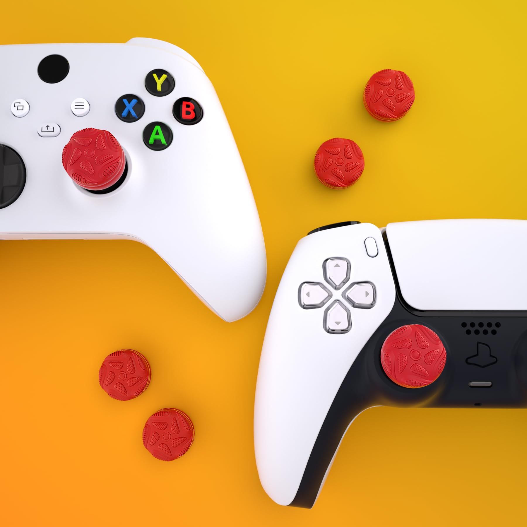 PlayVital Thumbstick Caps for PS5/PS4/Xbox Series X&S/One/Elite Series 2/Switch Pro Controller - Raindrop Texture Design in Passion Red | Enhanced Grip for Gaming | Perfect for FPS, Racing & Action Games