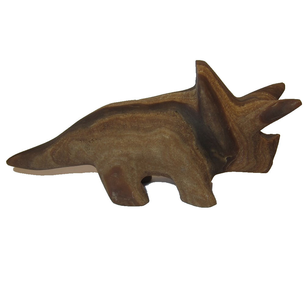 Natural Aragonite Dinosaur Figurine - Brown Swirl Triceratops Gemstone Statue for Home Decor, Crystal Collection & Gift Giving