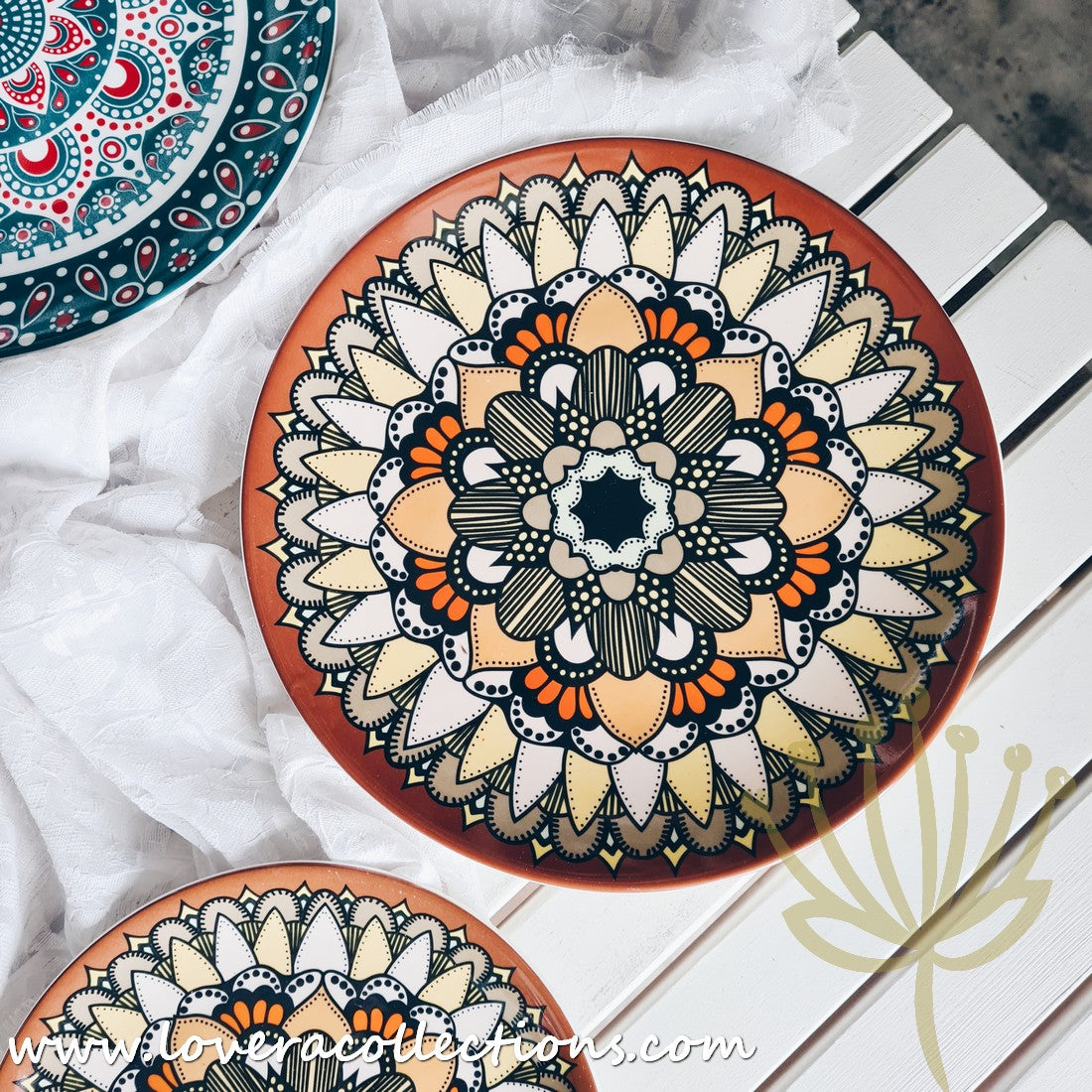 Mandala Green & White Salad Plate Set - Elegant Hand-Painted Ceramic Dinnerware for Home & Restaurant Use - Perfect for Salads, Appetizers, Desserts & Party Serving