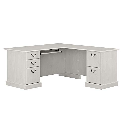 Scranton & Co Saratoga White L-Shaped Computer Desk with Drawers - Home Office, Gaming & Study Workstation for Small Spaces