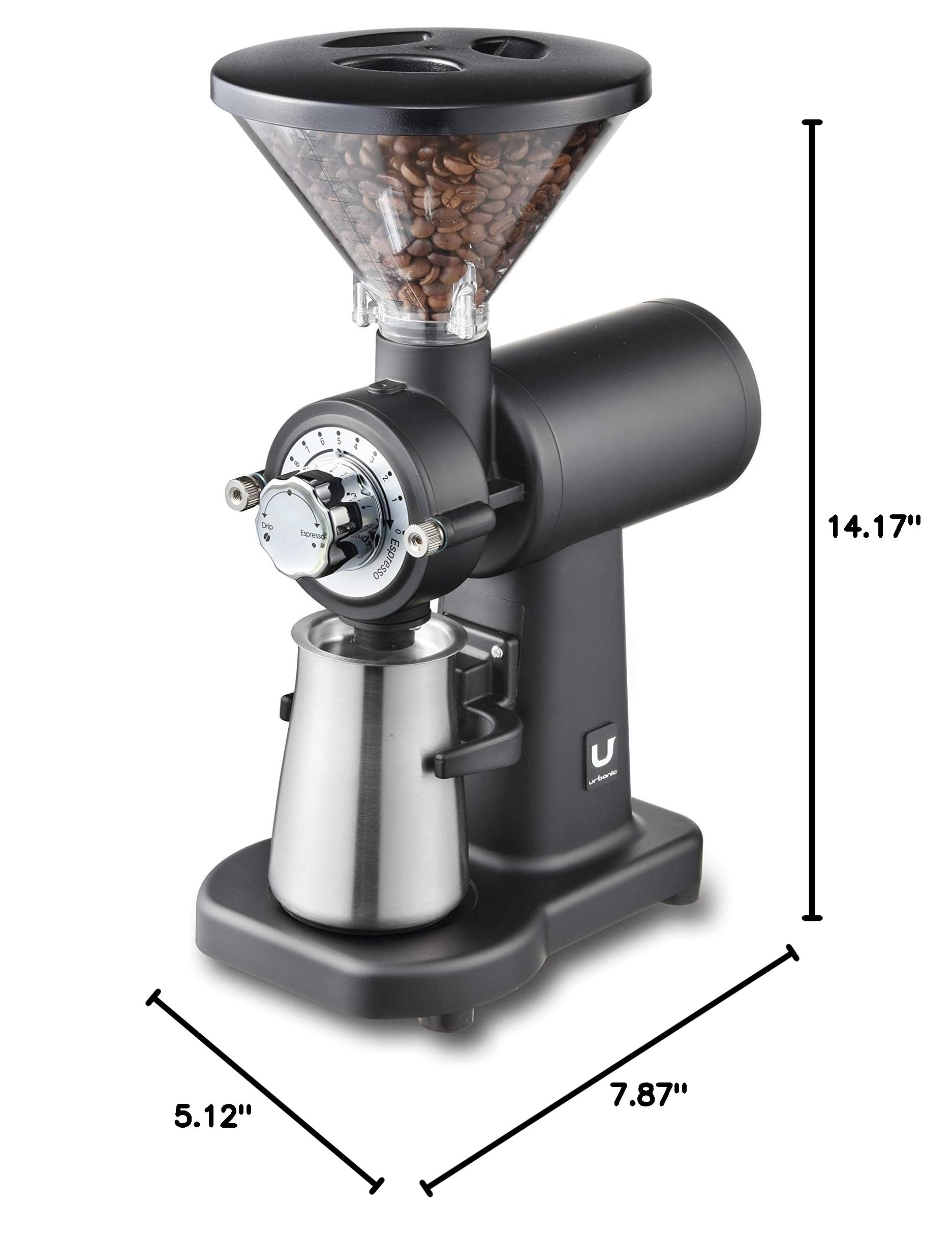 Urbanic 070s Electric Coffee Grinder - 60mm Flat Titanium Burr, 20 Adjustable Grind Settings (110-220V), Black - Premium Korean-Made for Home Baristas & Coffee Enthusiasts | Perfect for Espresso, French Press & Pour Over Brewing