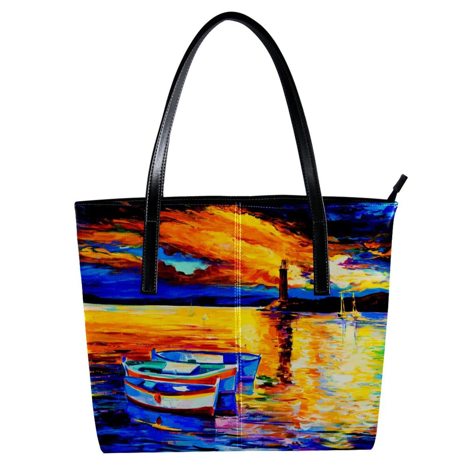 Colorful Lion Oil Painting Leather Tote Bag for Women - Large Handmade Shoulder Purse for School, Work & Travel | Stylish Designer Handbag for Everyday Use & Fashion Accessories