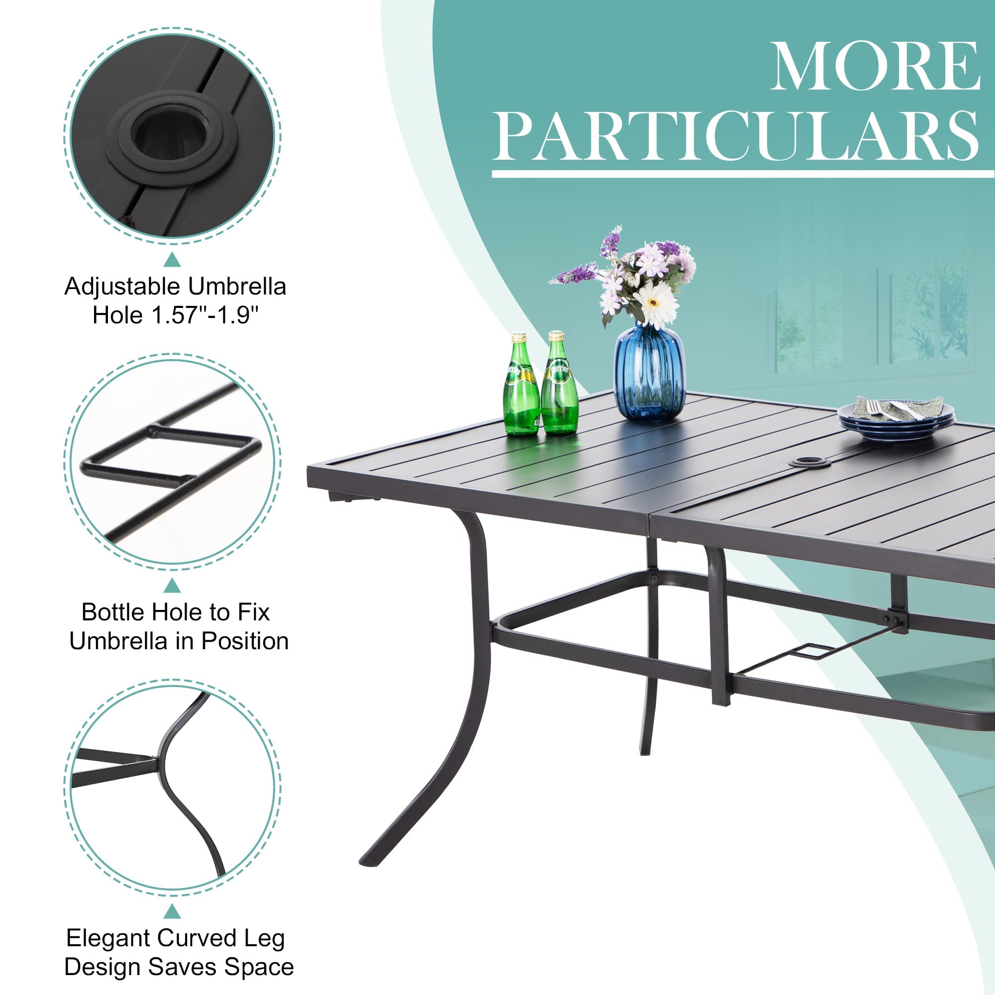 MFSTUDIO 6-Piece Metal Patio Dining Set with Swivel Armrest Chairs & Cushions, Outdoor Furniture for Backyard, Garden, Poolside - Includes 6 Chairs & 1 Rectangle Steel Table