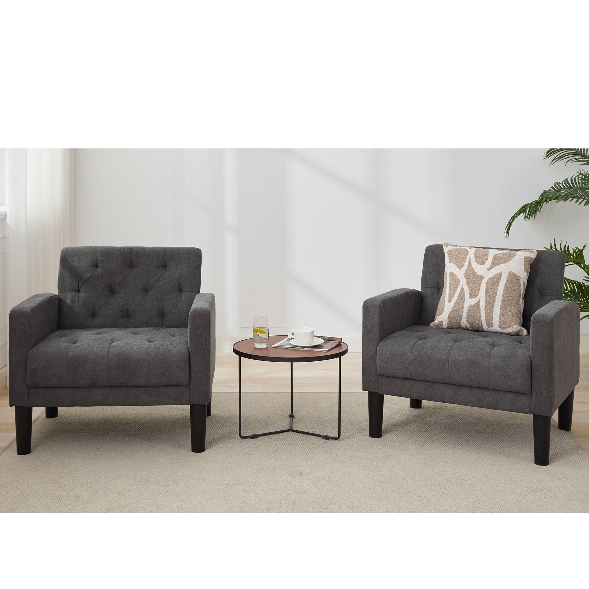 TYBOATLE Mid Century Modern Accent Chairs Set of 2 - Tufted Upholstered Armchairs for Living Room, Bedroom & Office - Dark Grey Lounge Chairs Perfect for Reading, Relaxing & Decor (Set of 2)