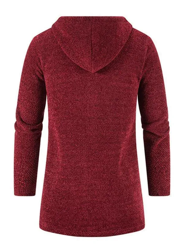 Men's Long Hooded Zipper Cardigan Sweater - Warm Fleece Lined Pullover for Casual Wear & Outdoor Activities