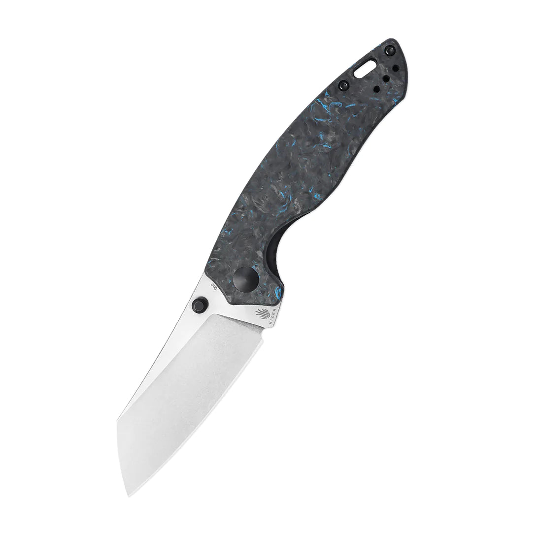 Kizer Towser K Ki4593A1 Folding Pocket Knife - Stonewash Elmax Blade, Blue Fatcarbon Handles, Liner Lock - EDC, Outdoor, Camping, Hiking Gear