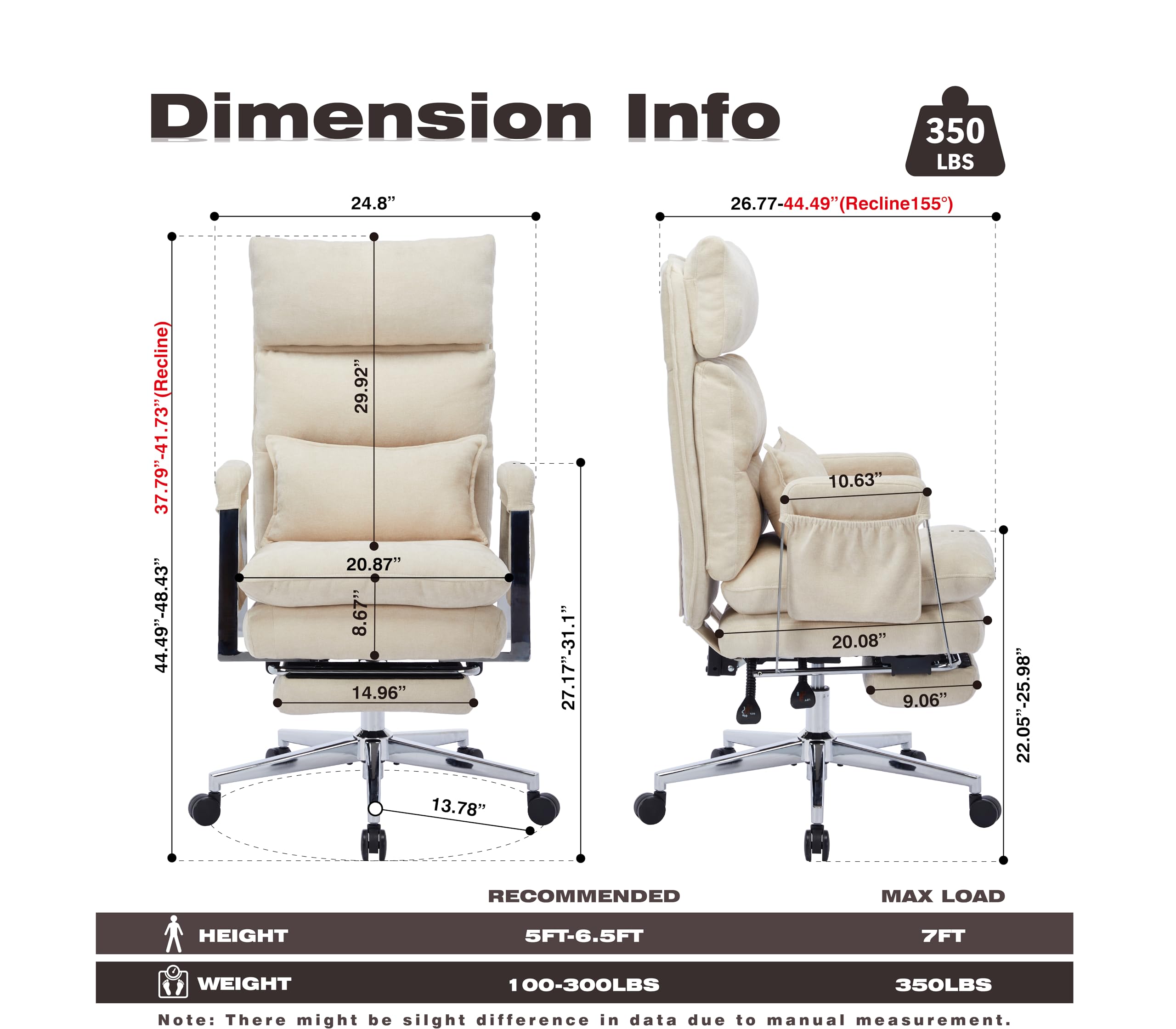 Big and Tall Ergonomic Office Chair with Footrest - High Back Reclining Computer Chair with Lumbar Support & Spring Cushion - Chenille Fabric Executive Chair for Home Office - Perfect for Long Work Hours & Gaming Sessions (Beige)
