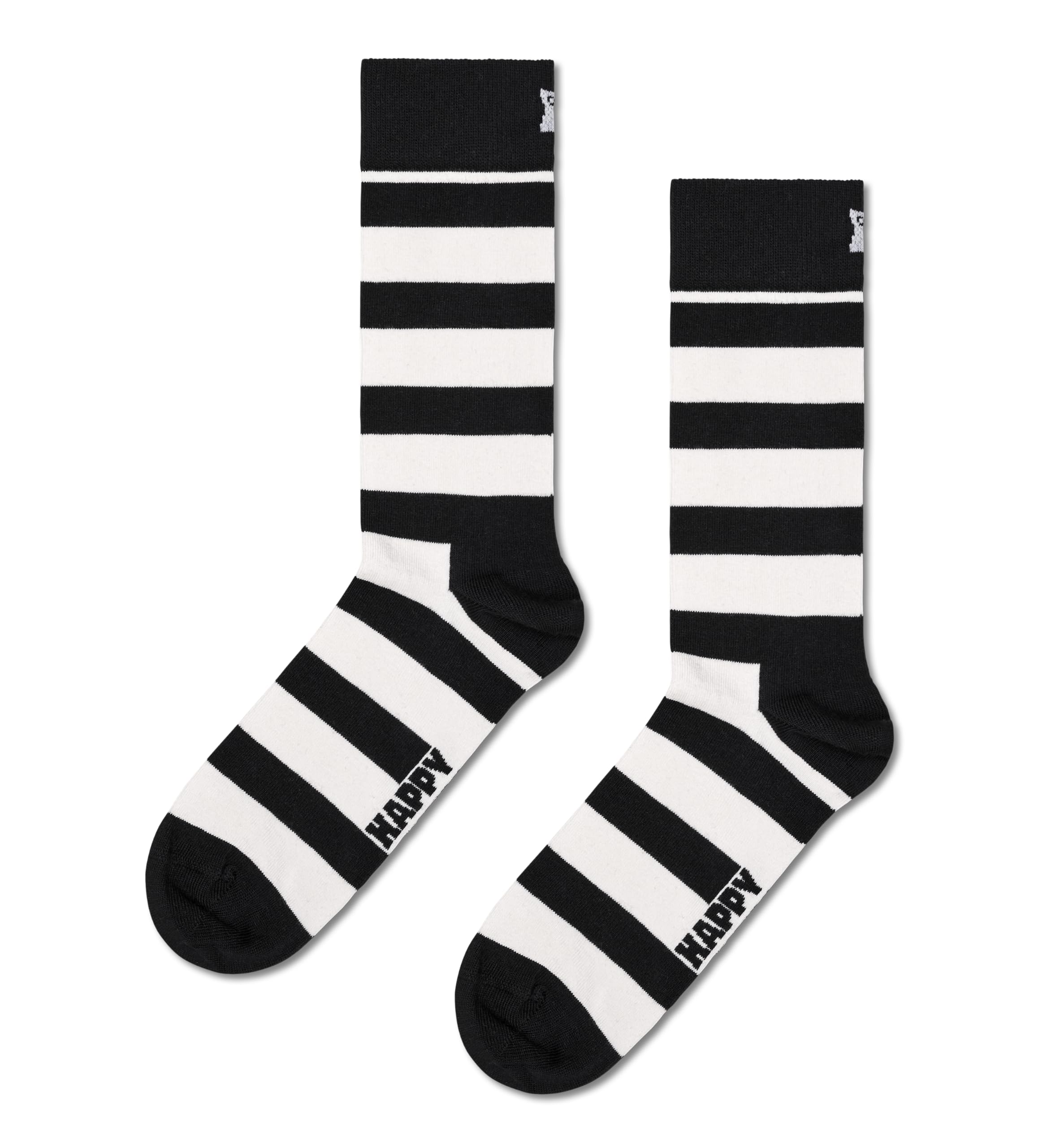 Happy Socks Black & White Striped Crew Socks for Men & Women - Soft Cotton Low Cut Ankle Socks with Gift Box - Sustainable Fashion Socks for Casual Wear, Office & Gifting