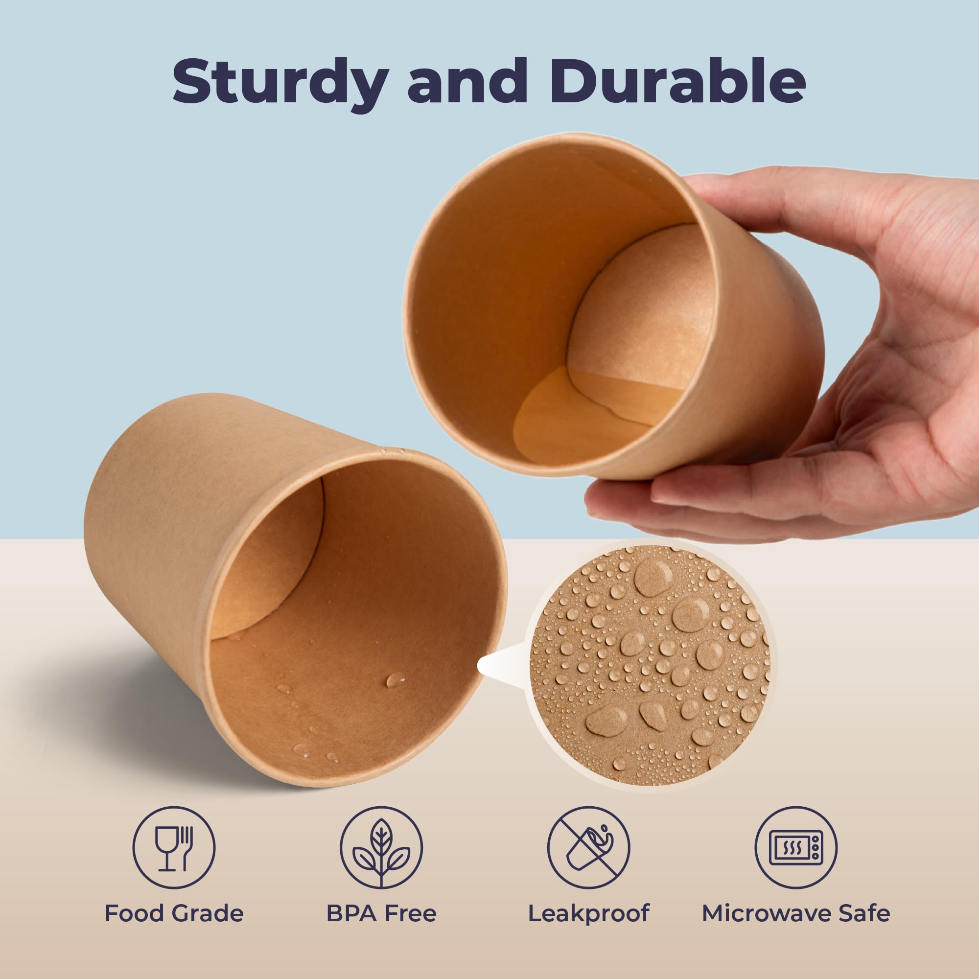 250-Pack 8 oz Kraft Paper Soup Containers with Vented Lids - Eco-Friendly Disposable Food Containers for Hot & Cold Meals, Restaurants, Takeout, Meal Prep - Perfect for Salads, Stews, Frozen Yogurt, Ice Cream & Desserts | Ideal for Catering, Food Trucks & Home Use