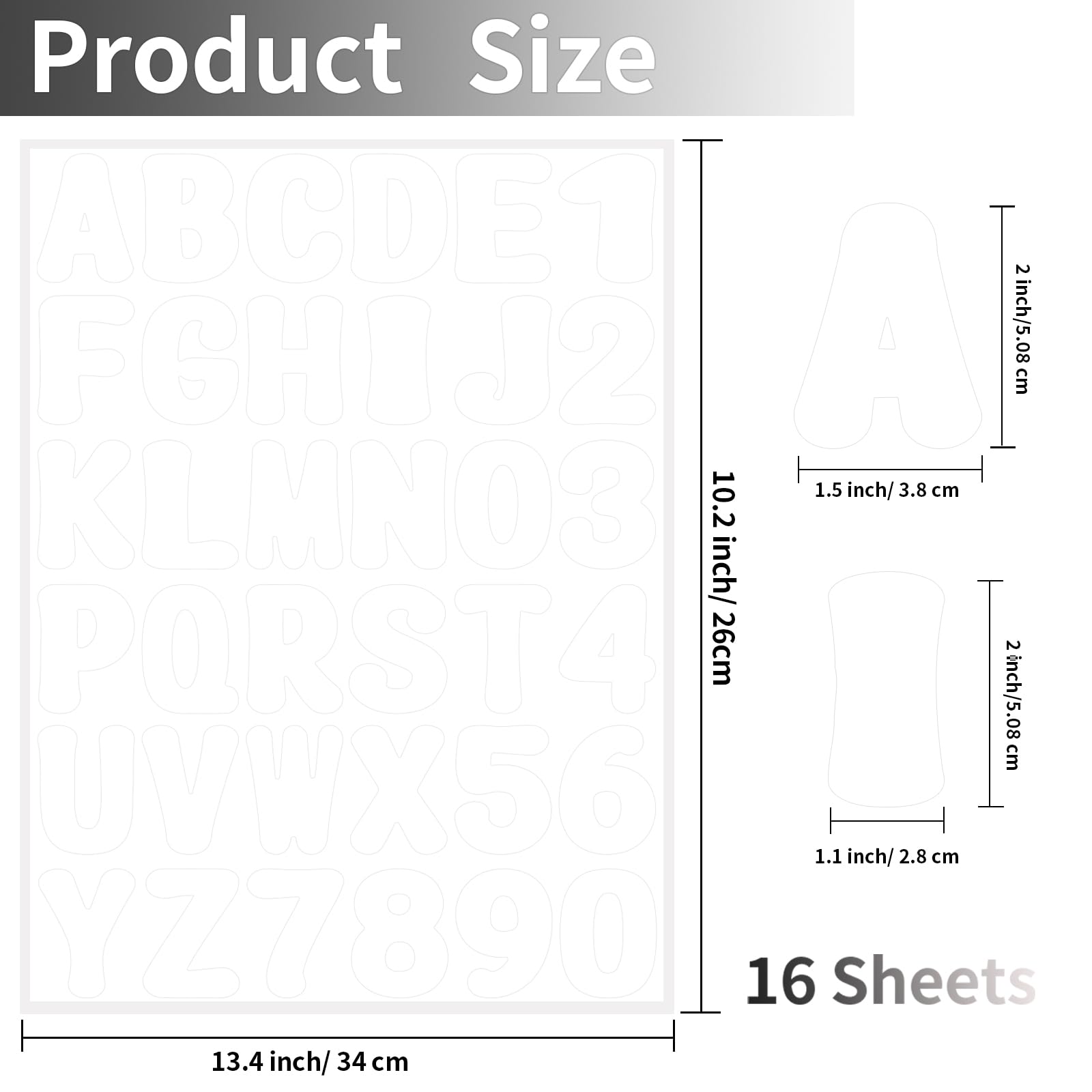 Starboling 2 Inch White Alphabet Stickers - 16 Sheets Self-Adhesive Vinyl Letter Stickers for Mailbox Numbers, Bulletin Boards, Classroom & Home Decor - Perfect for DIY Projects, Scrapbooking, and Organizing