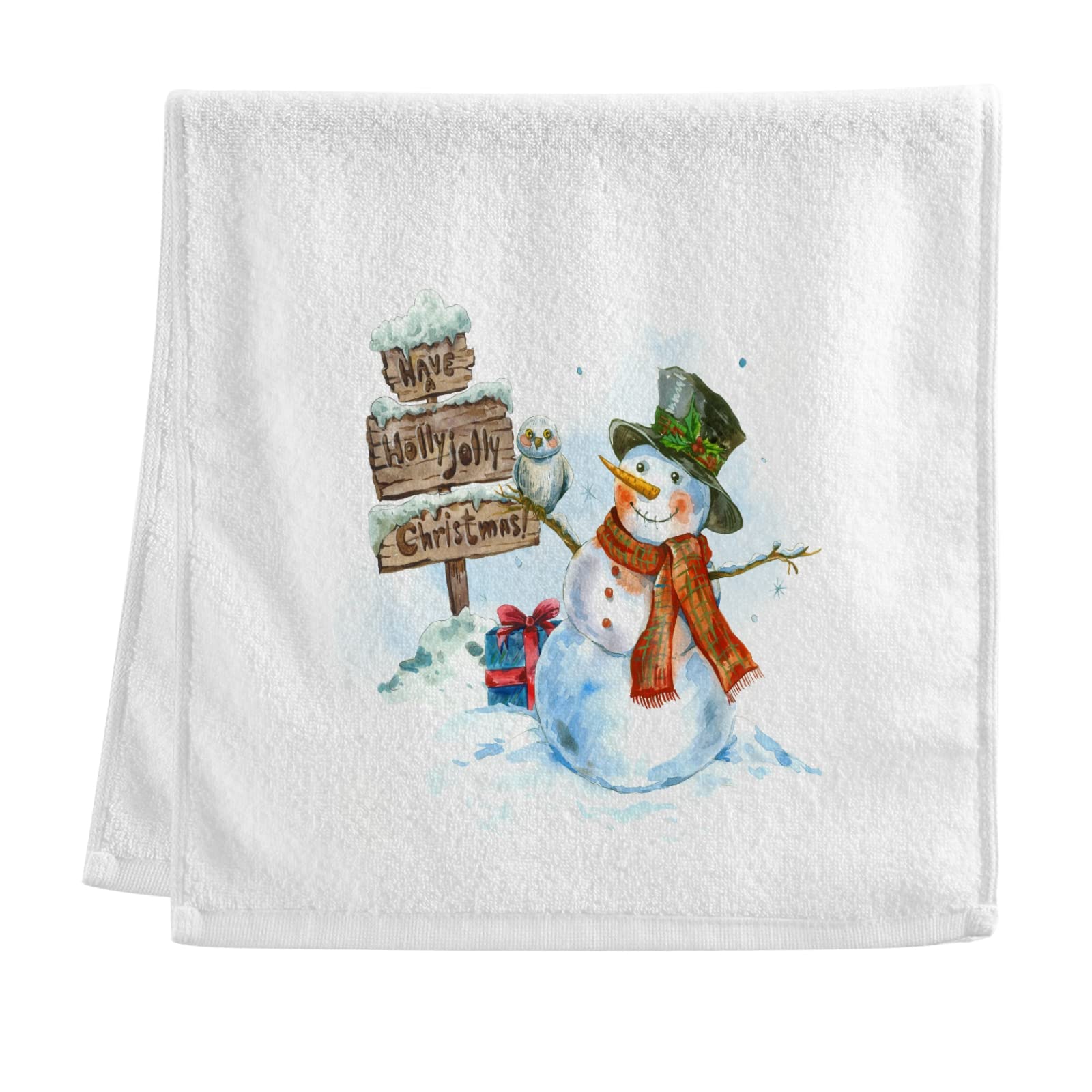 Premium 100% Cotton Snowman & Snow Owl Christmas Hand Towels - Soft, Absorbent 16x30 Inch Bath Towels for Face, Body & Hair - Perfect for Holiday Decor, Bathroom Clearance & Winter Home Décor