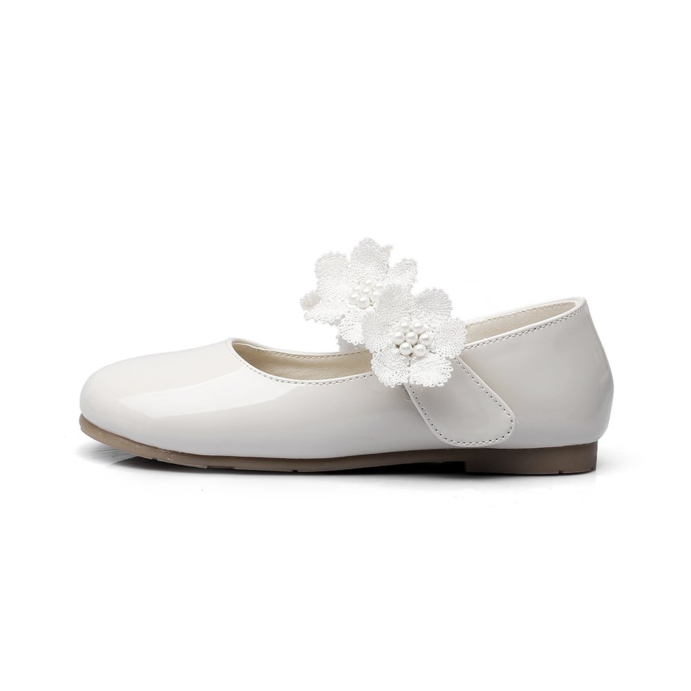 Girl's Off-White Mary Jane Flat Shoes with Adjustable Strap - Comfortable & Stylish for School, Parties & Everyday Wear