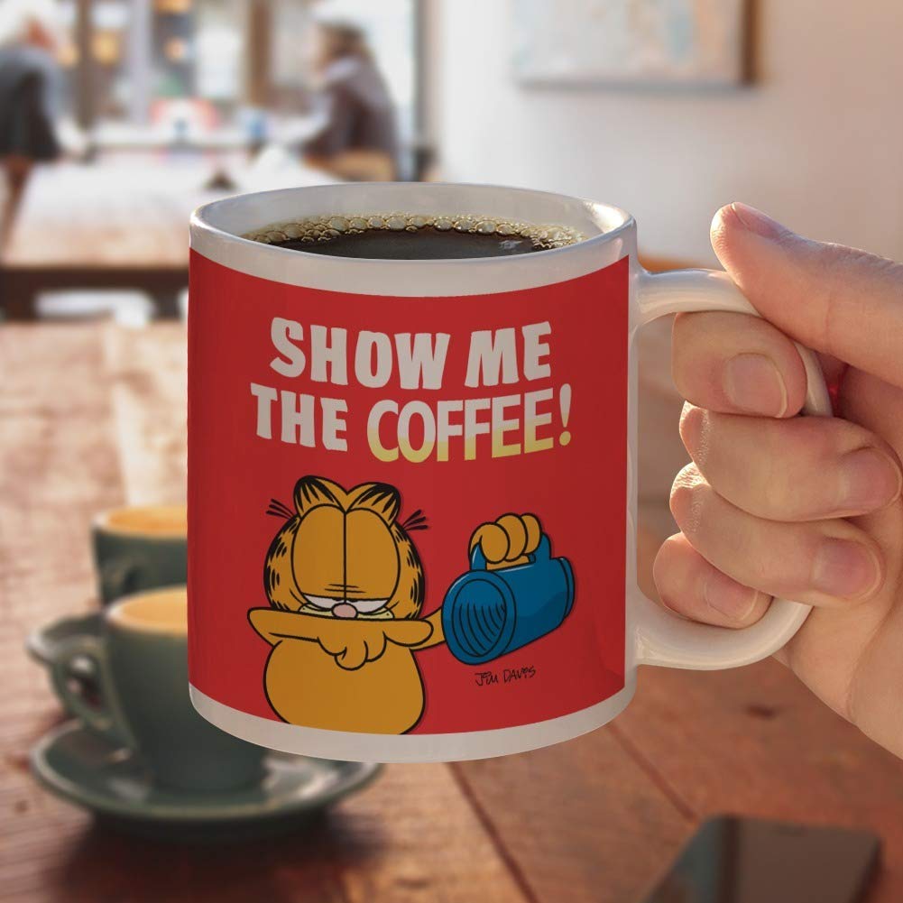 Garfield 'Show Me the Coffee!' 11oz White Ceramic Coffee Mug - Funny Novelty Gift for Coffee, Tea & Hot Drinks - Perfect for Office, Home & Gag Gifts