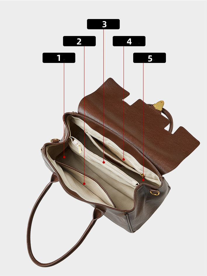 Stylish Leather Flap Work Bag for Women - Professional Office Tote with Multiple Pockets - Perfect for Business, Commuting & Travel