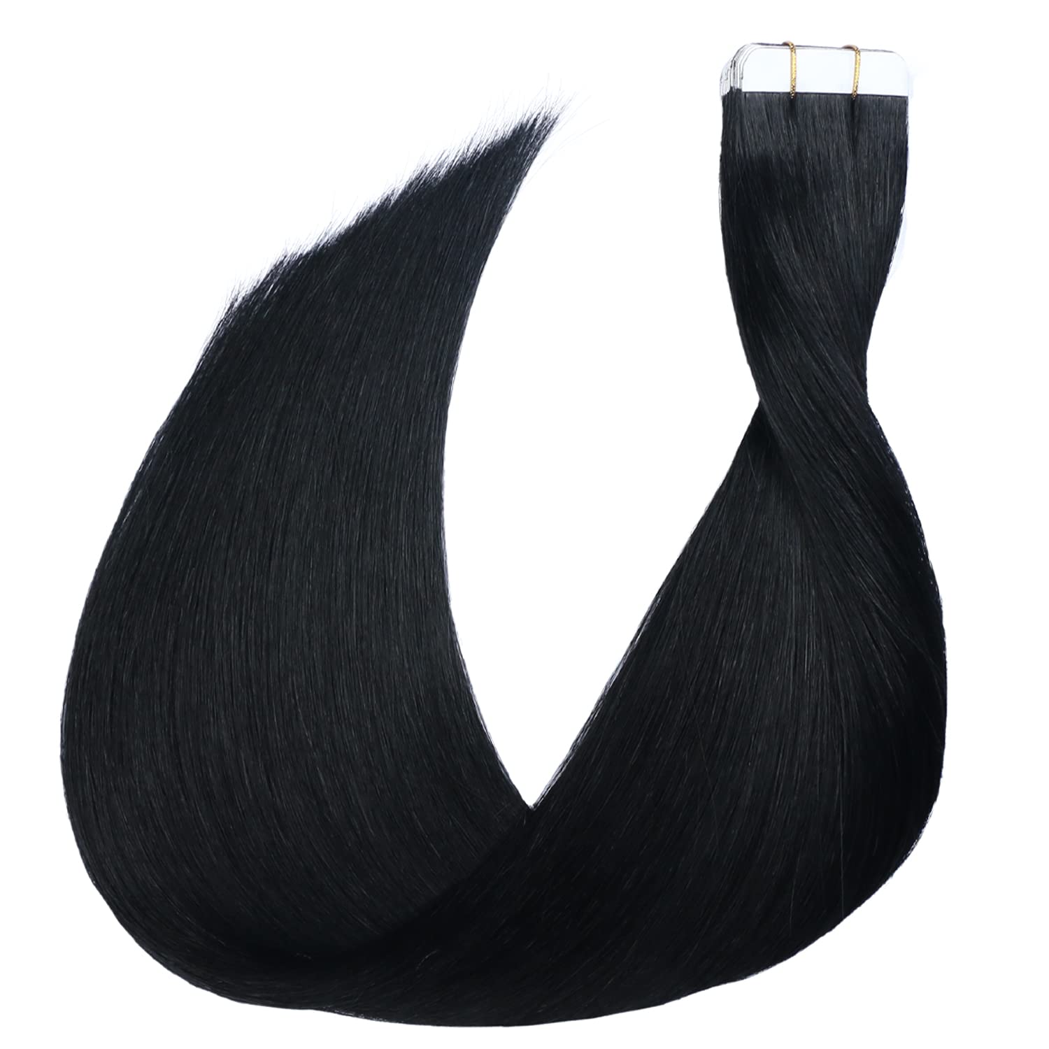 SURNEL 18 Inch Tape in Hair Extensions - 20pcs 50g Human Hair #1 Jet Black - Remy Straight Hair Extensions for Length & Volume - Perfect for Parties, Weddings & Everyday Styling